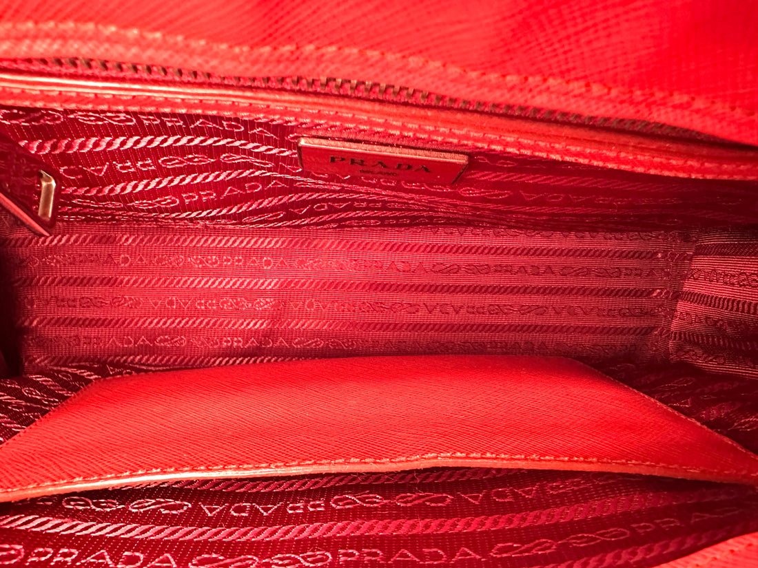 Prada Galleria Red Saffiano Lux Leather Small Size Handle Bag PR267