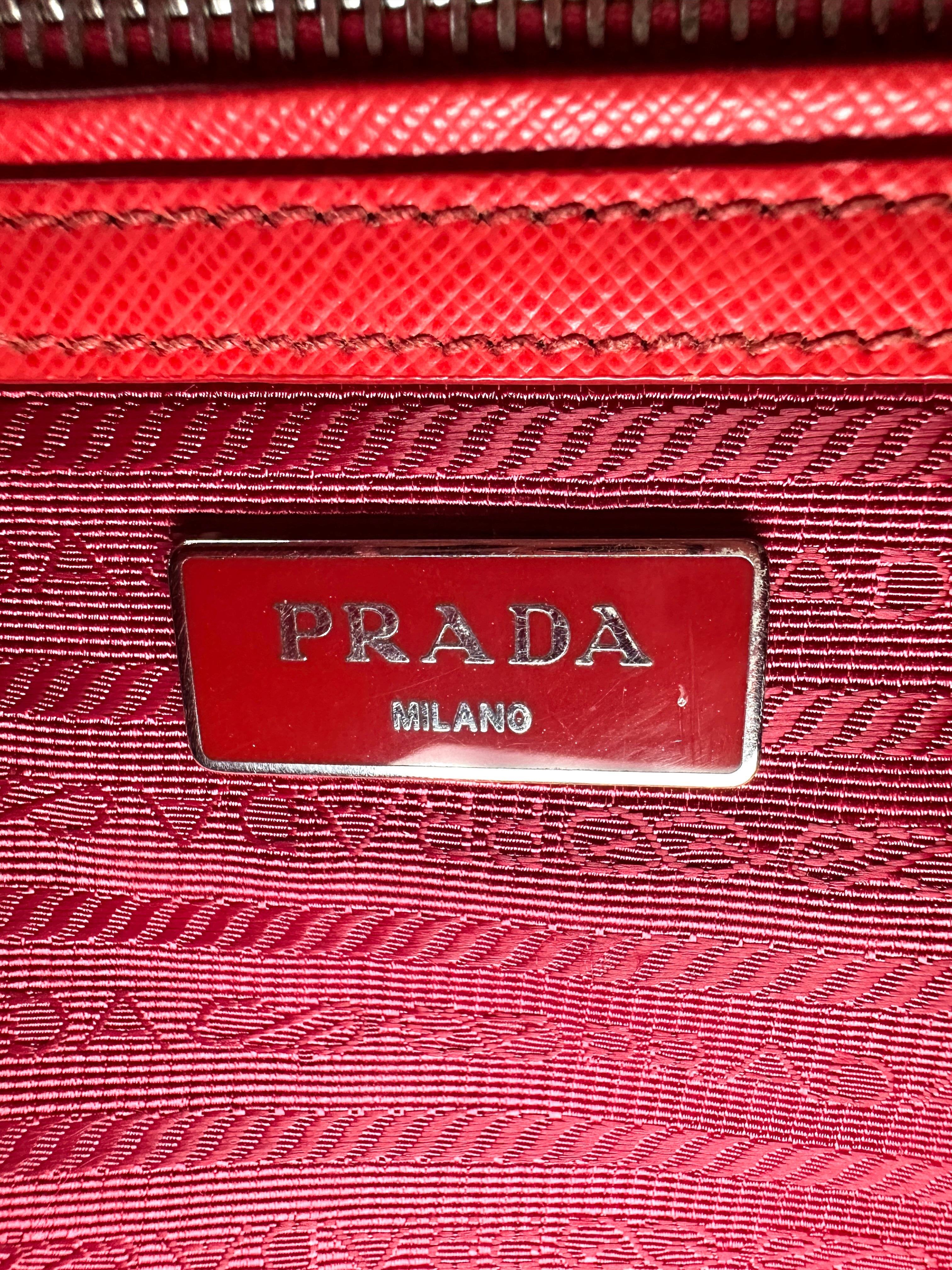 Prada Galleria Red Saffiano Lux Leather Small Size Handle Bag PR267