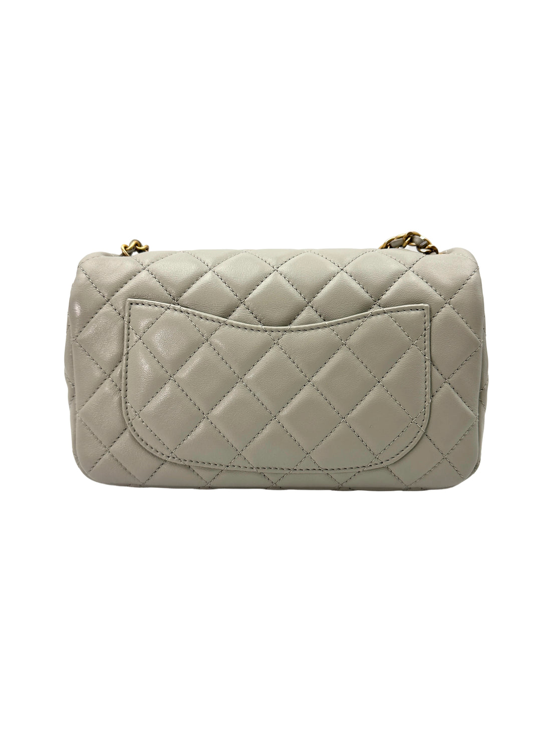 Chanel 22C Classic Flap Grey Quilted Leather Flap Bag With Gold Hardware(X4***53) CC1795