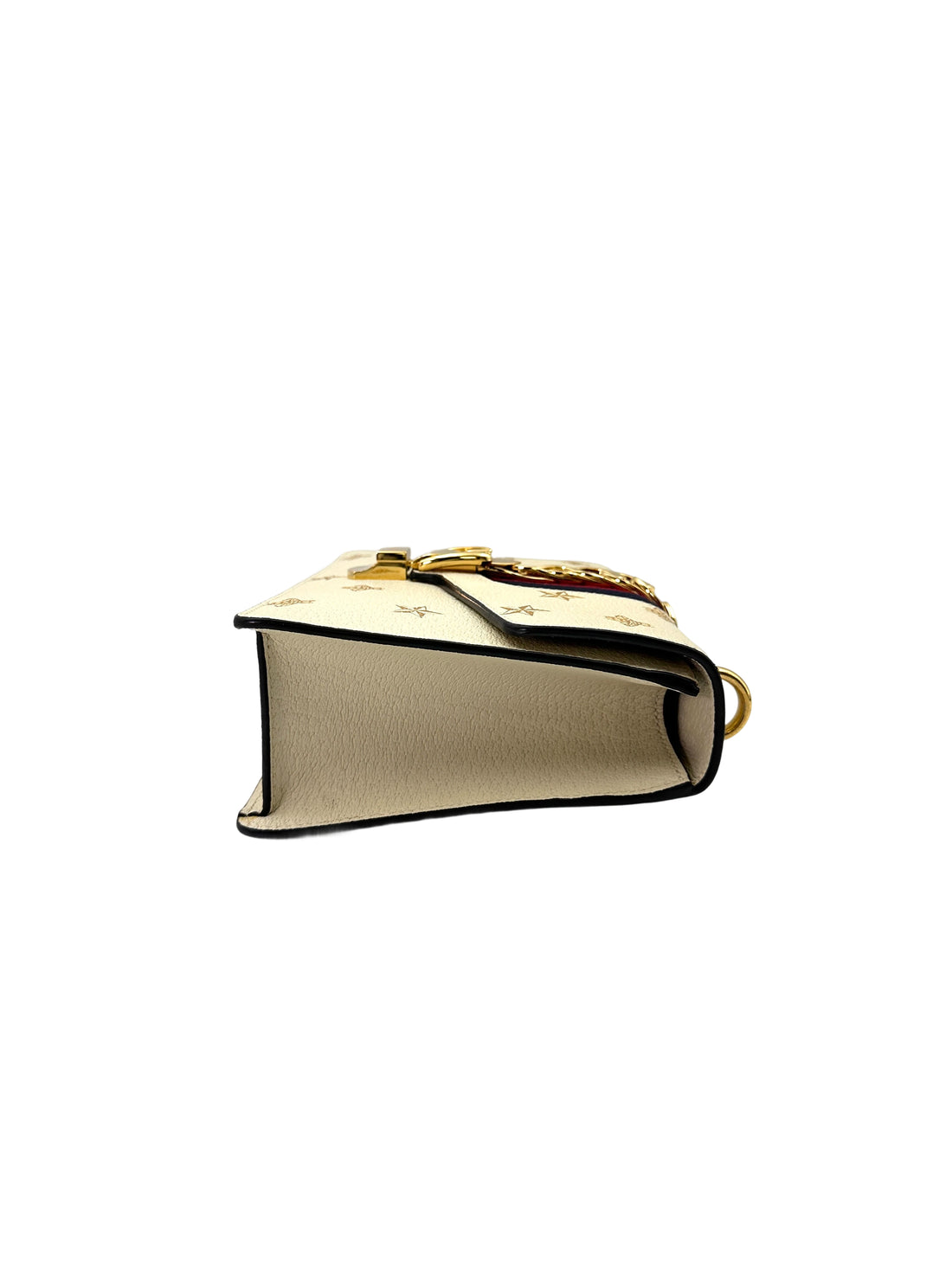 Gucci Sylvie Bee Star White Leather Medium Size Shoulder Bag GG850