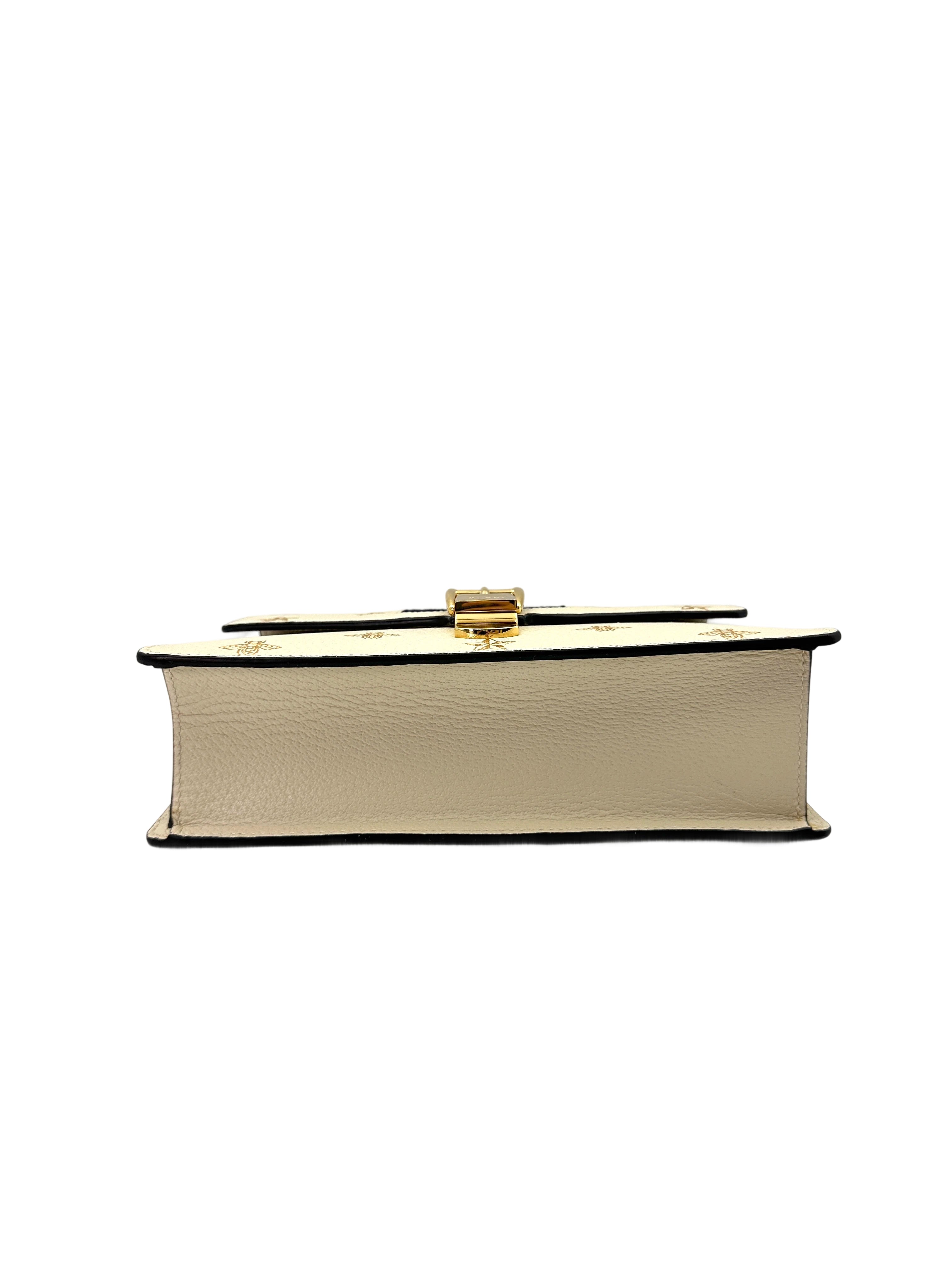 Gucci Sylvie Bee Star White Leather Medium Size Shoulder Bag GG850