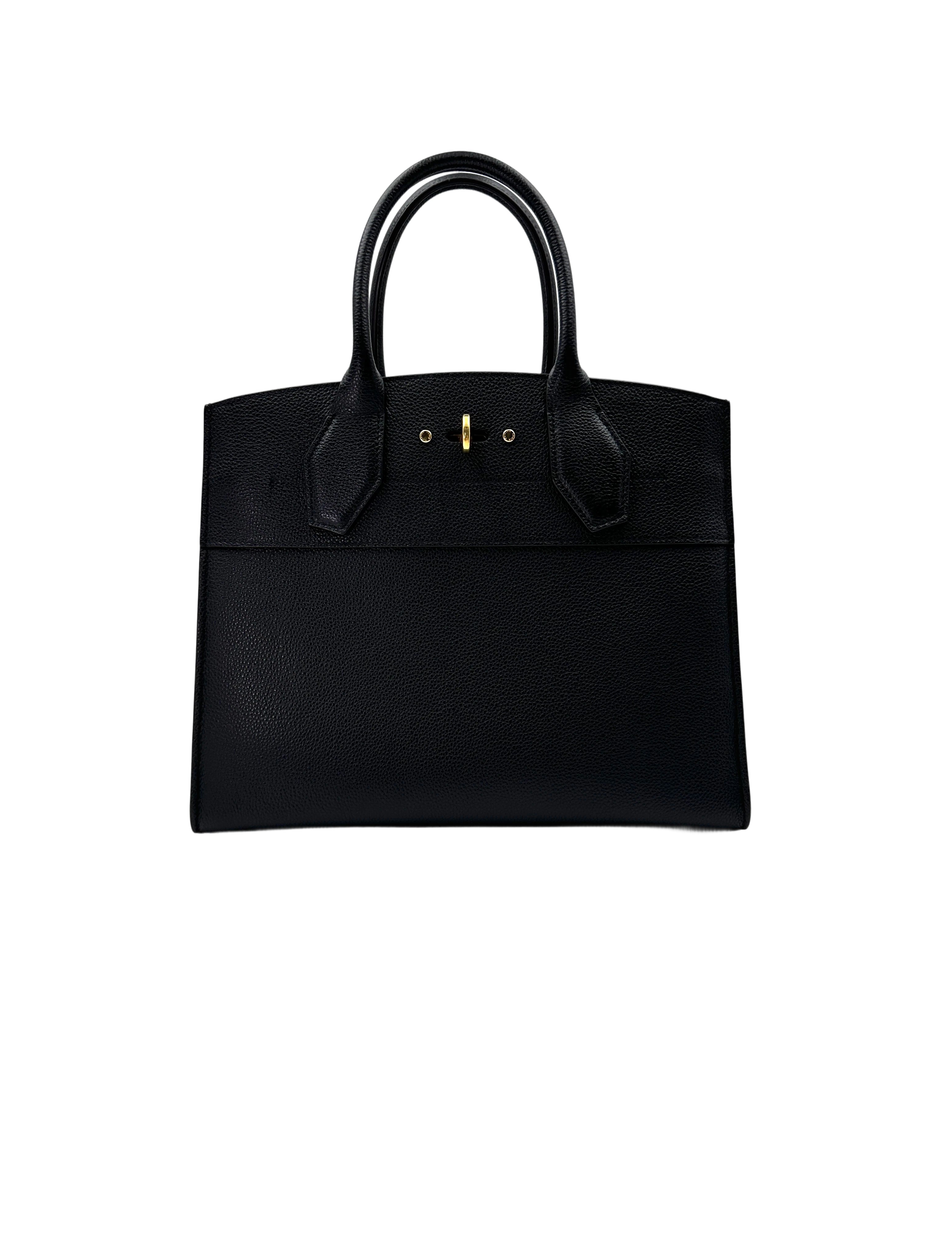 Louis Vuitton City Steamer Black Grained Leather Handle Bag LV2444