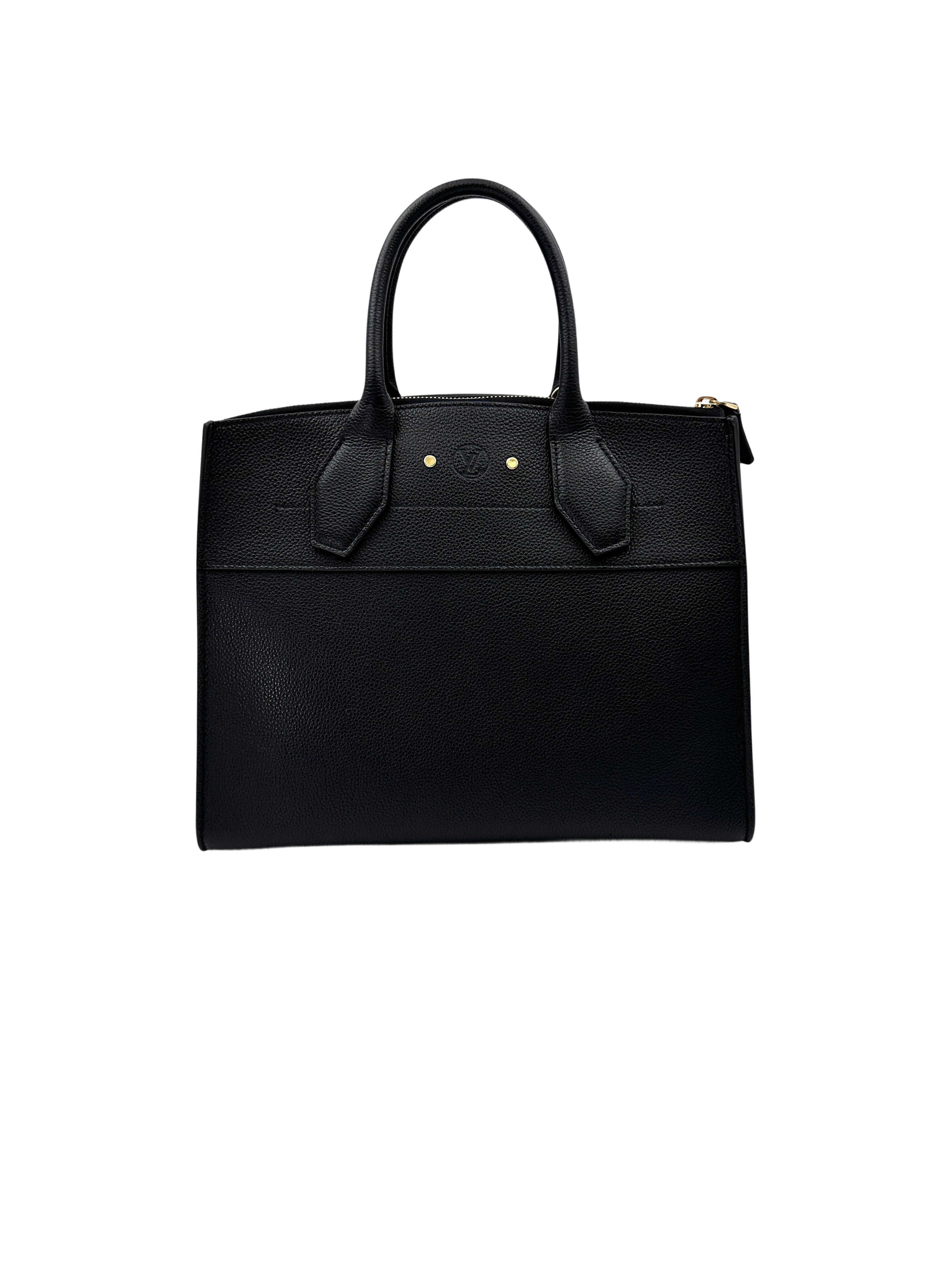 Louis Vuitton City Steamer Black Grained Leather Handle Bag LV2444