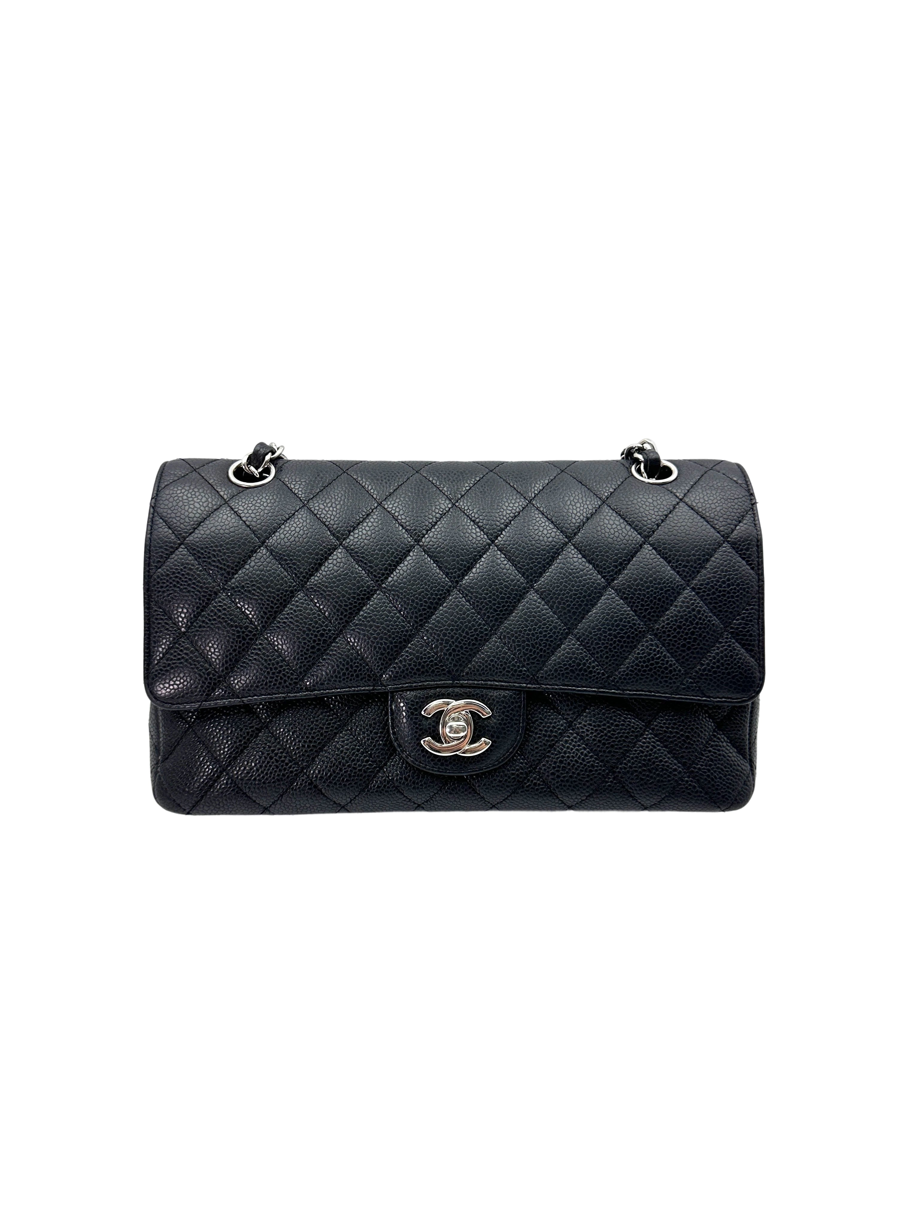 Chanel Classic Flap Black Quilted Leather Shoulder Bag With Silver Buckle(13***26) IRIS172