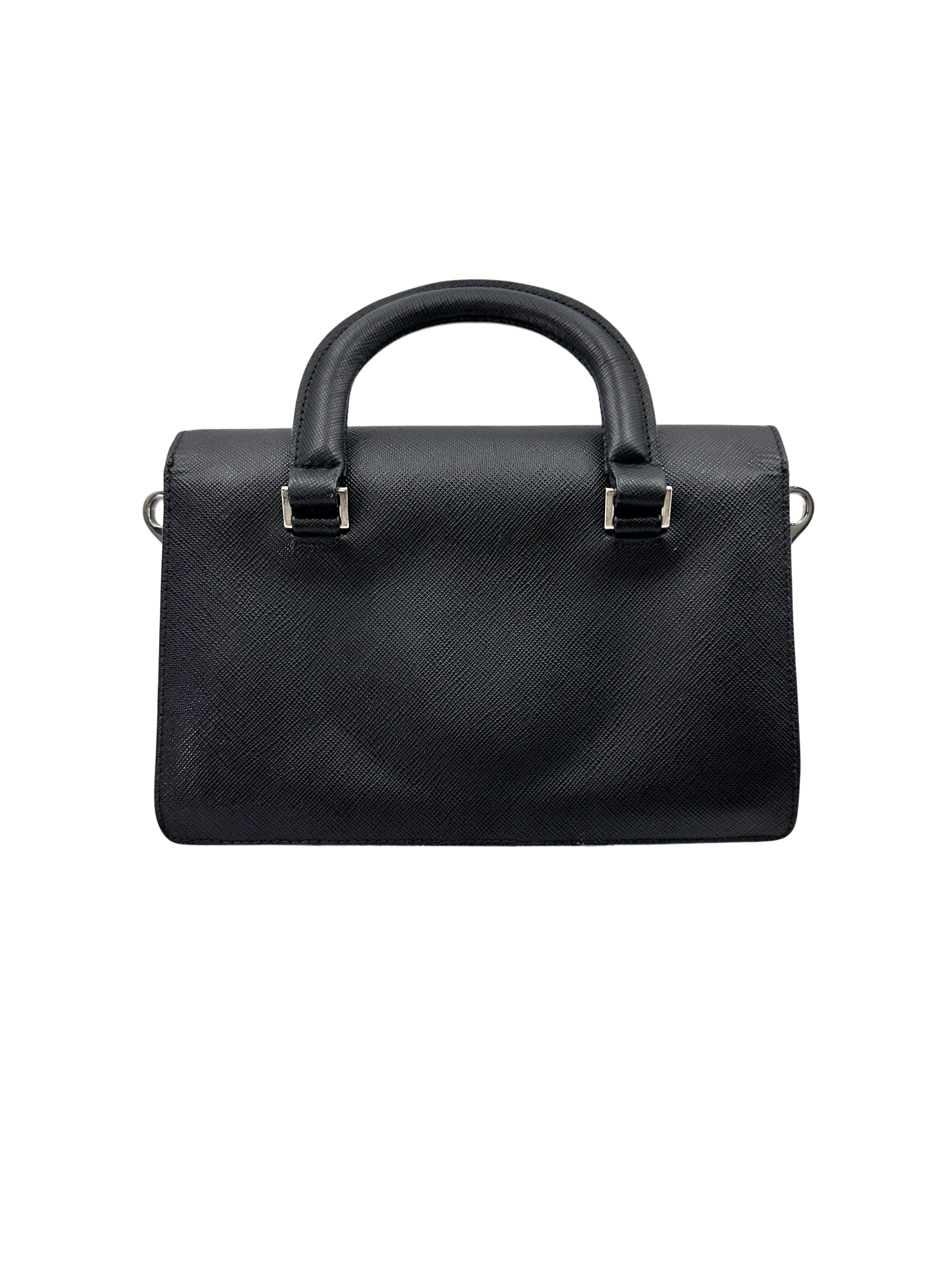 Prada Sound Lock Black Saffiano Leather Handle Bag PR270