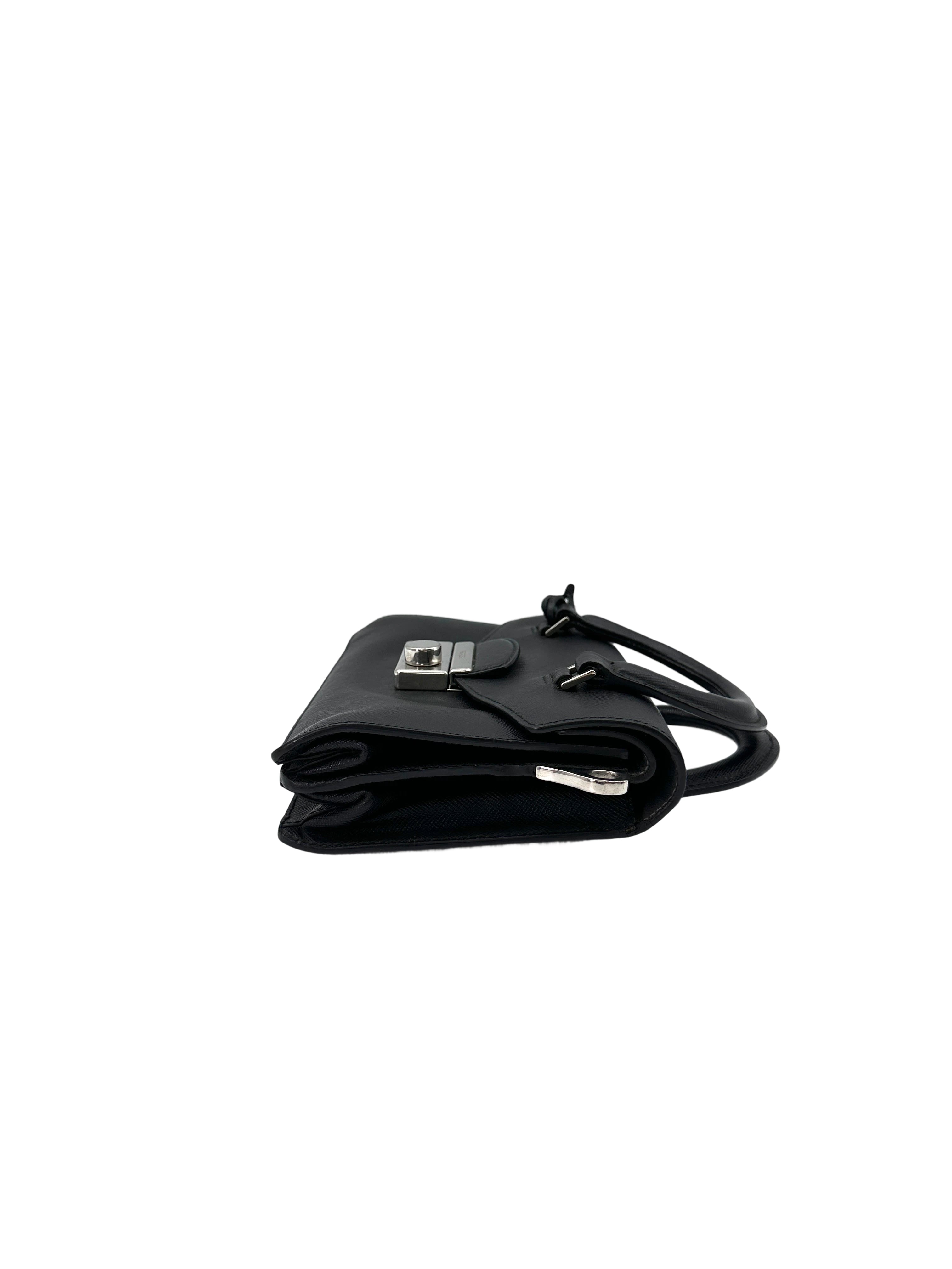 Prada Sound Lock Black Saffiano Leather Handle Bag PR270