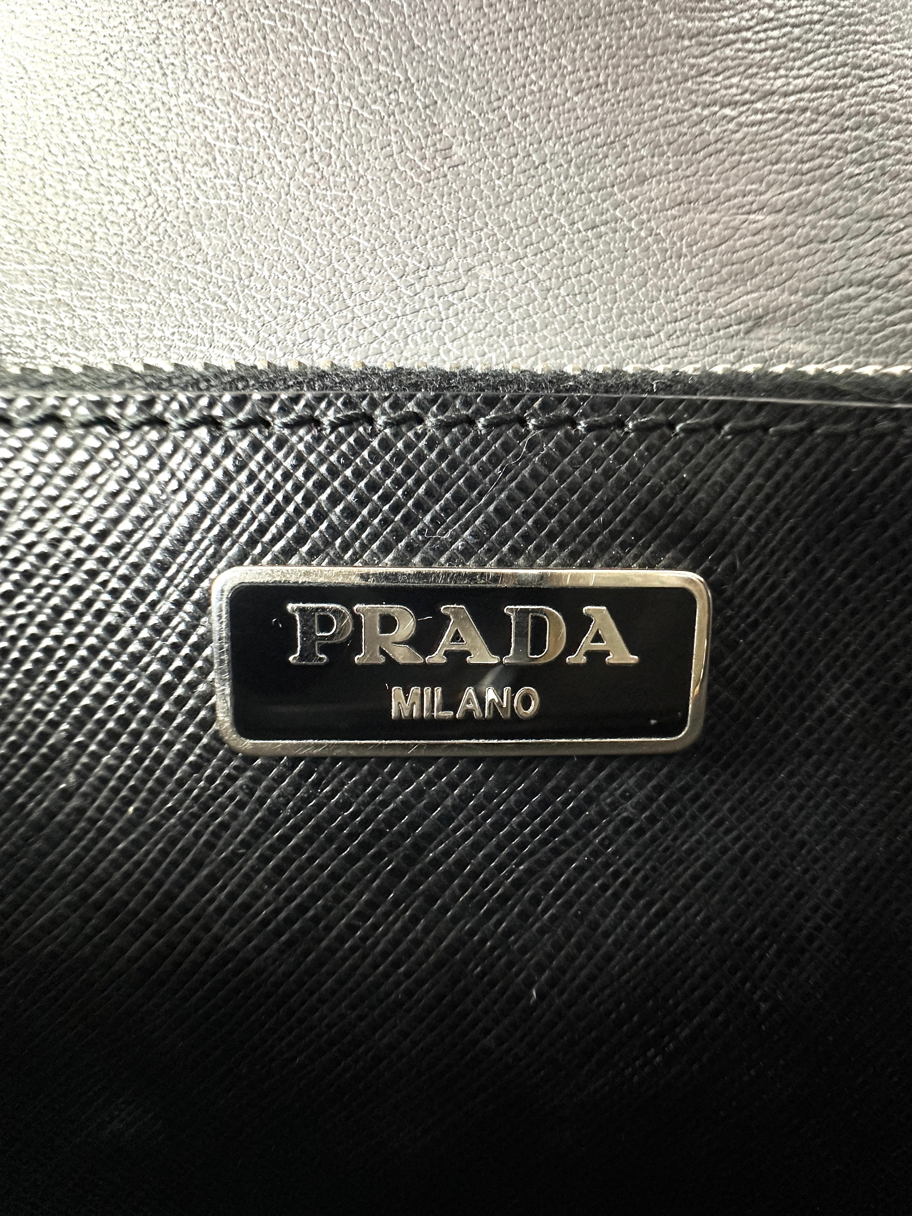 Prada Sound Lock Black Saffiano Leather Handle Bag PR270