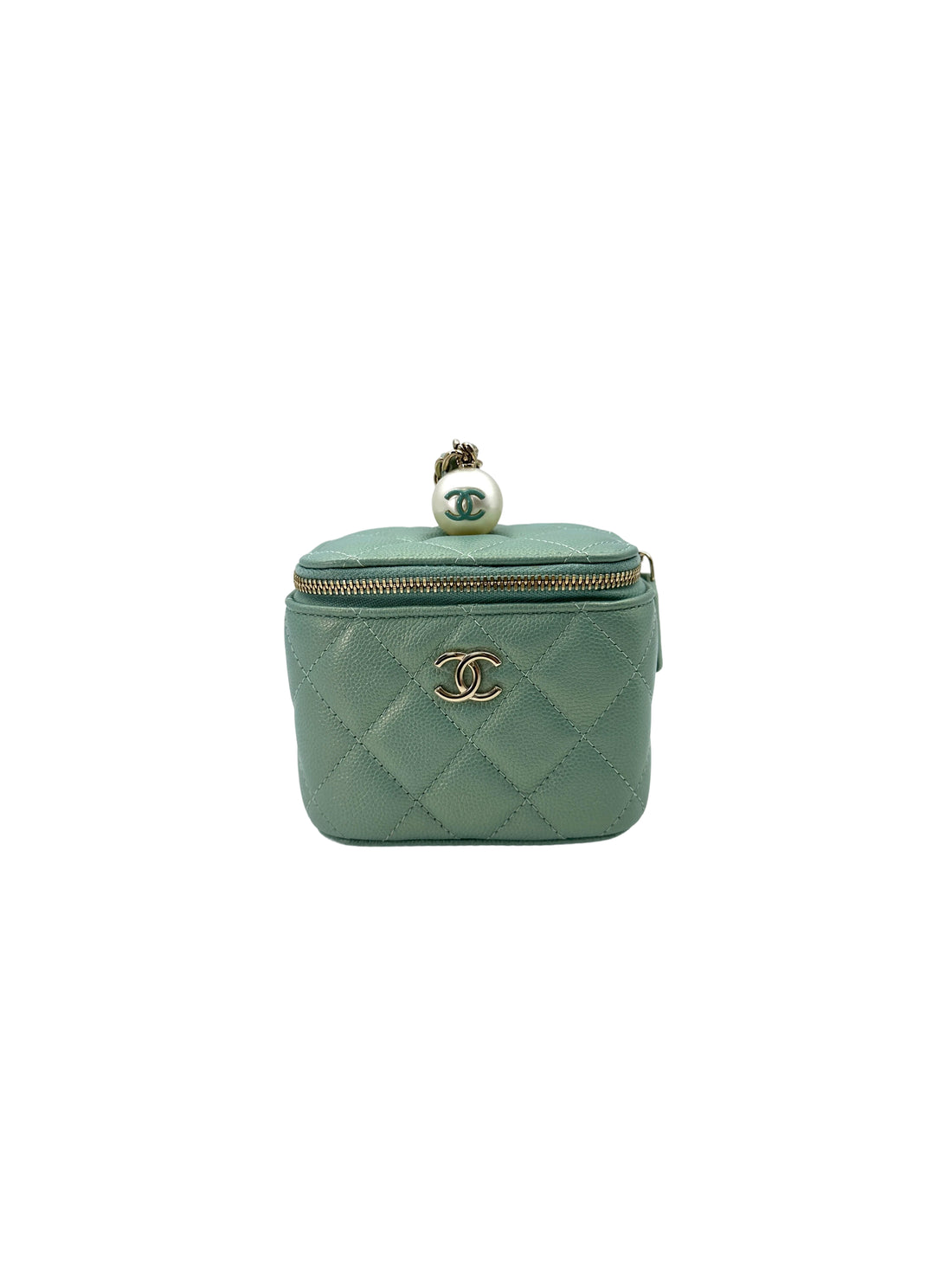 Chanel Iridescent Blue Quilted Mini Pearl On Top Vanity Case(31***17) CC1796