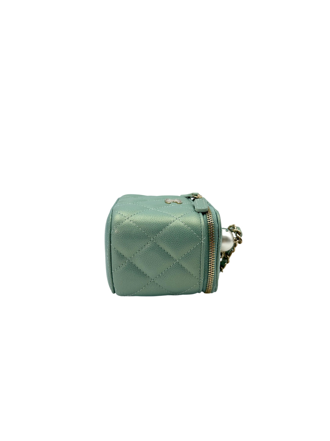 Chanel Iridescent Blue Quilted Mini Pearl On Top Vanity Case(31***17) CC1796