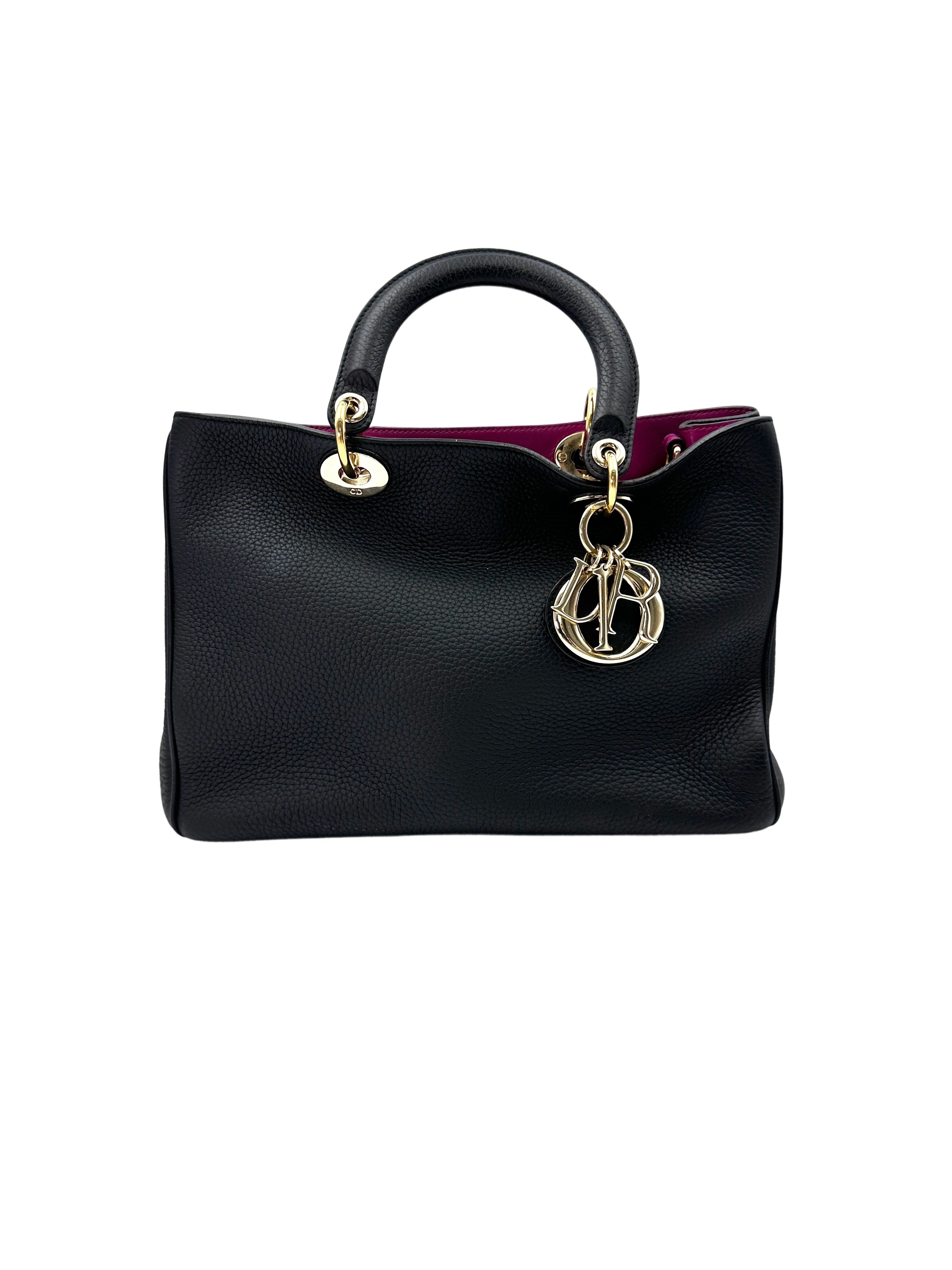 Christian Dior Diorissimo Black Leather Medium Size Top Handle Bag DR676
