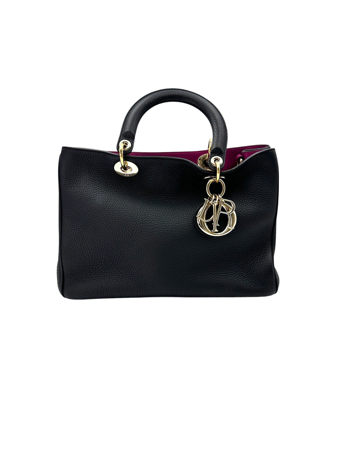 Christian Dior Diorissimo Black Leather Medium Size Top Handle Bag DR676