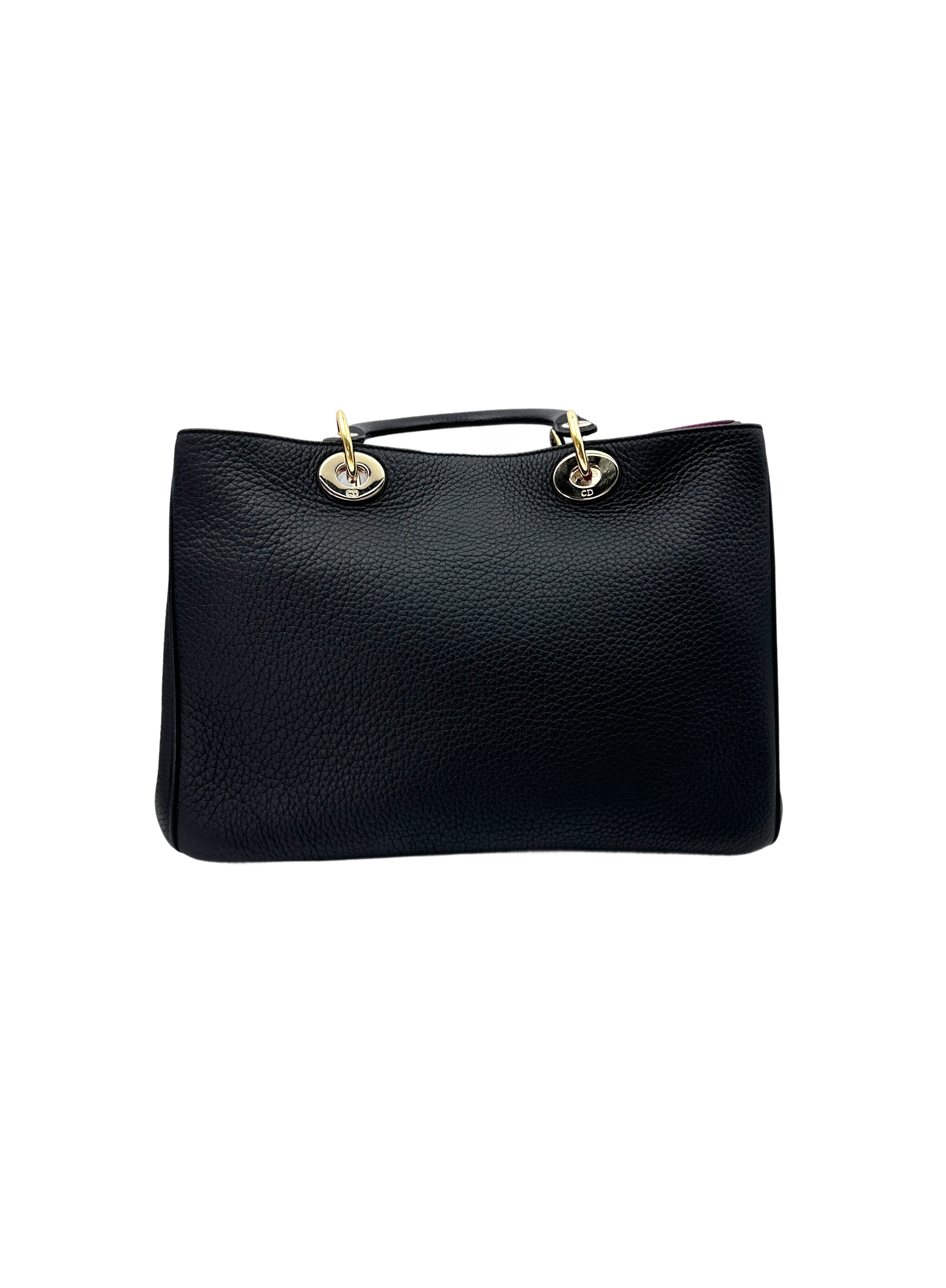 Christian Dior Diorissimo Black Leather Medium Size Top Handle Bag DR676