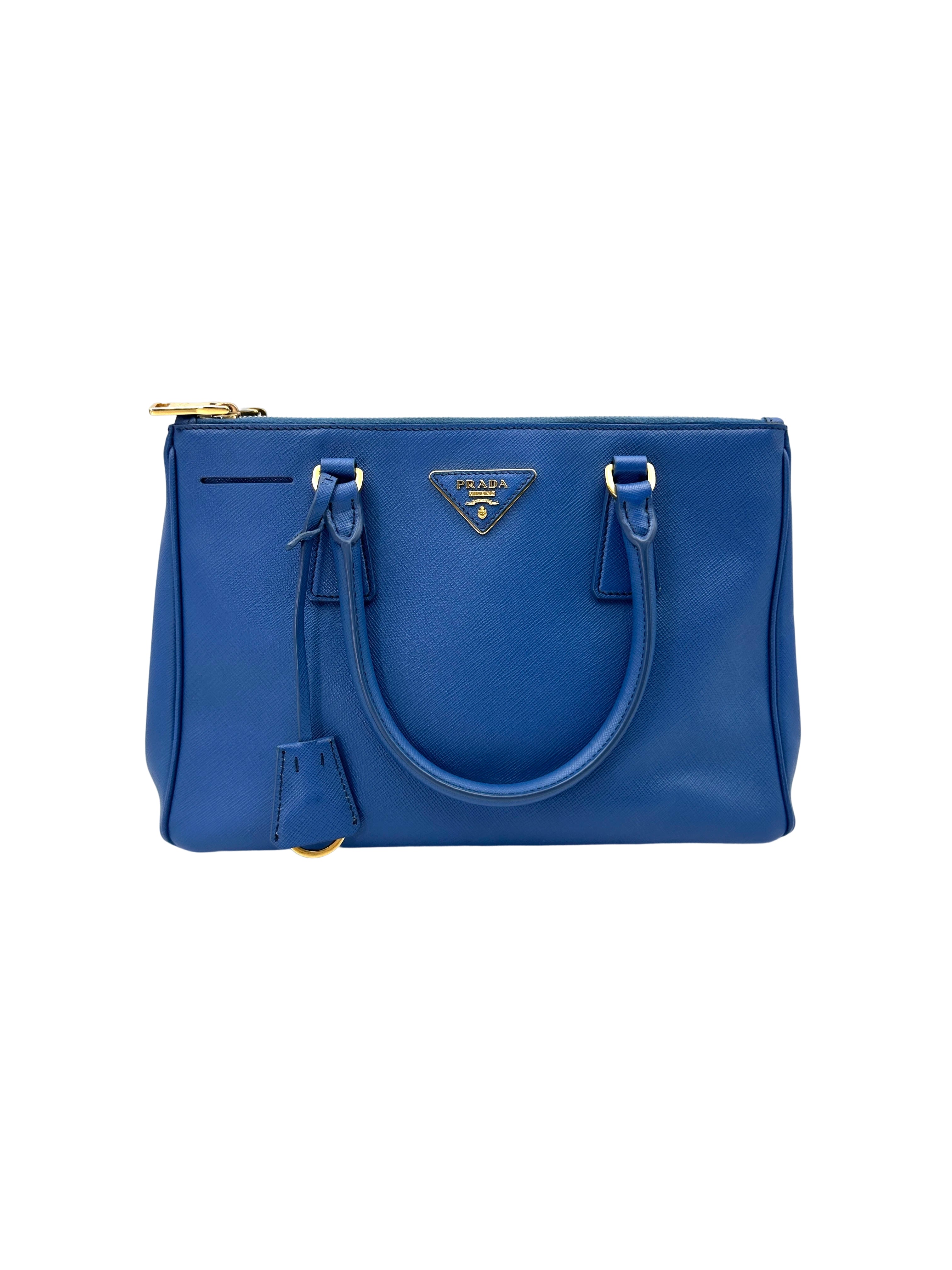 Prada Galleria Blue Saffiano Leather Medium Size Handle Bag PR272