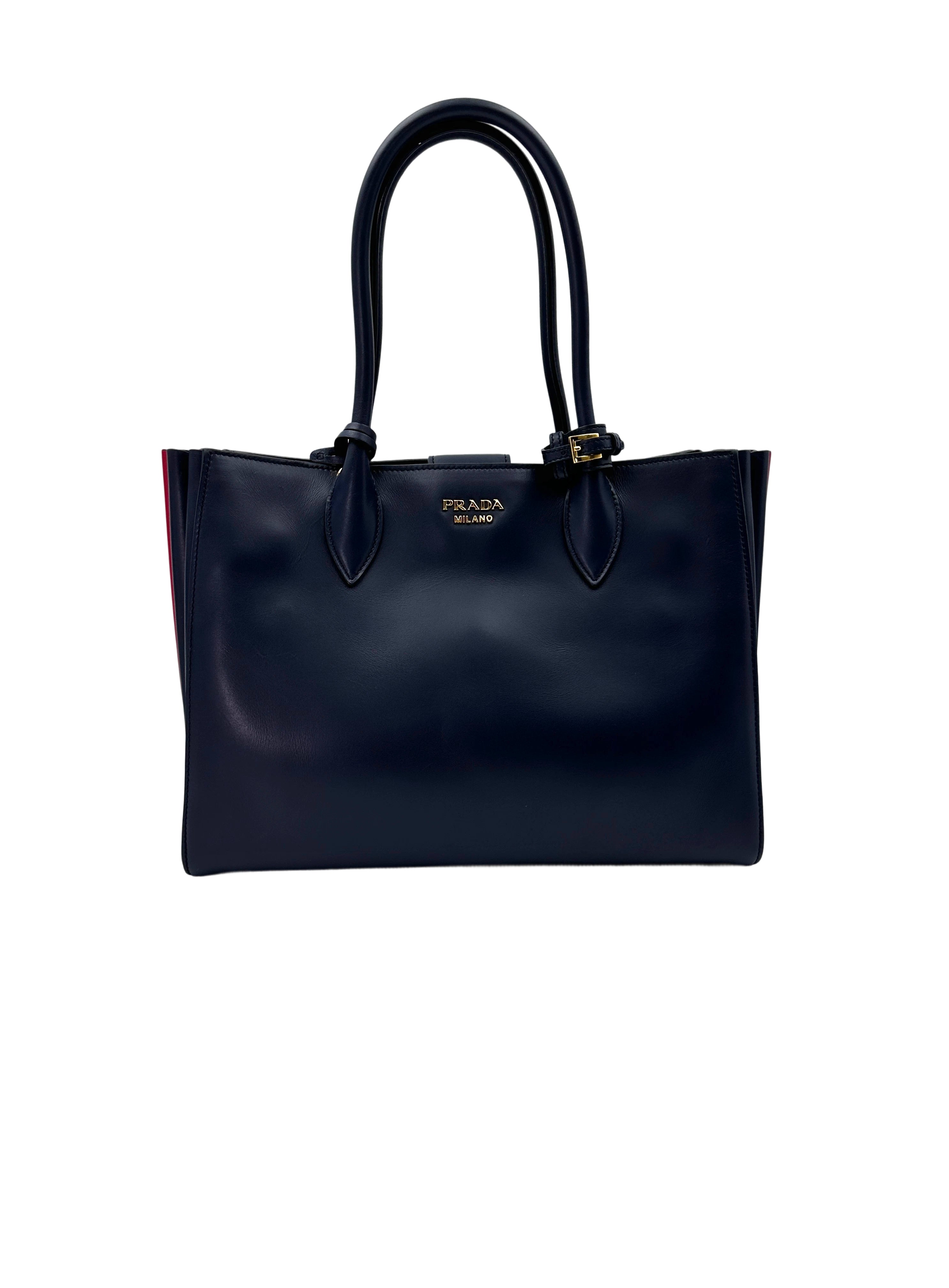 Prada Bibliotheque Navy Saffiano Leather Accordion Handle Bag PR271