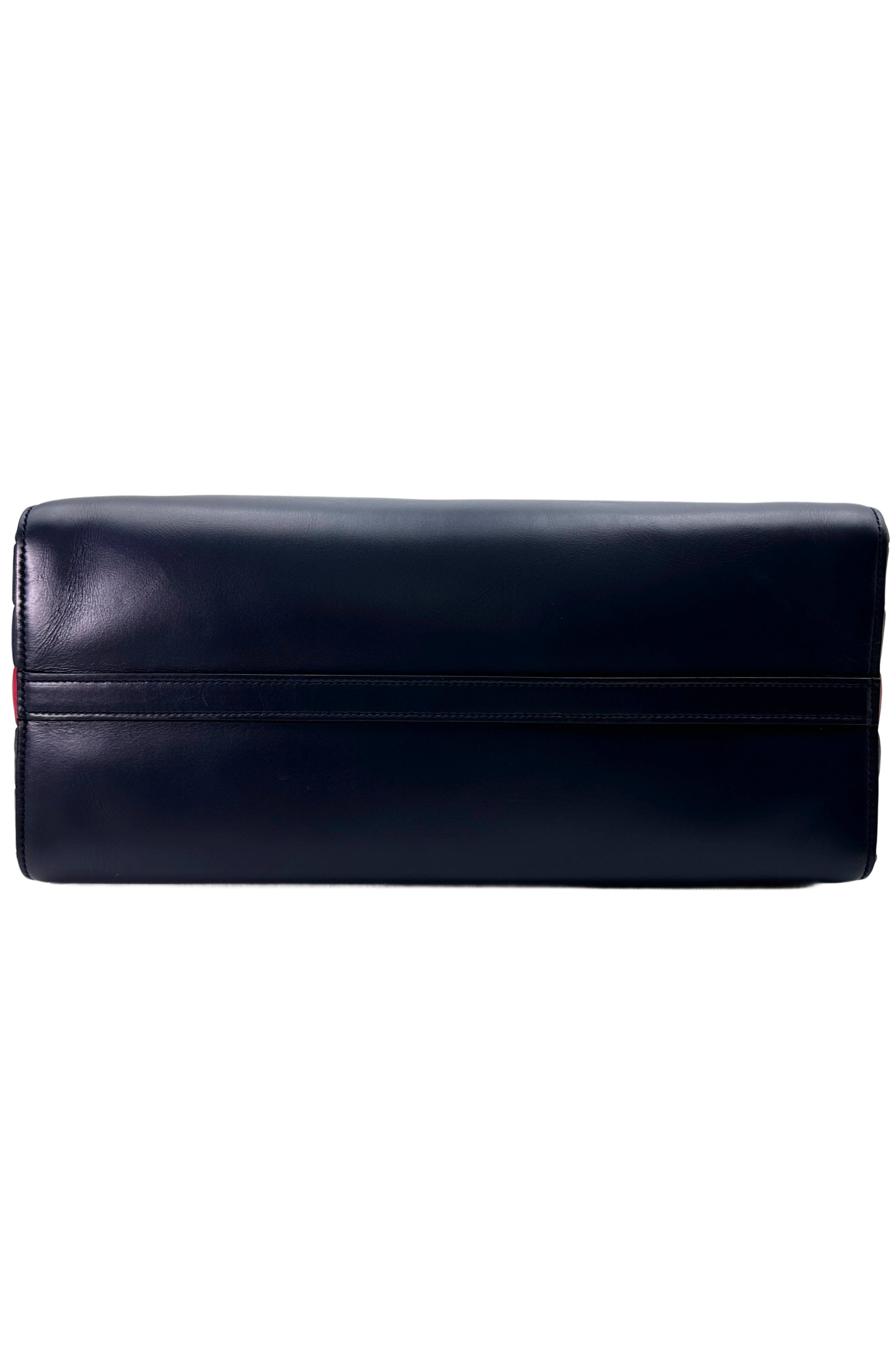 Prada Bibliotheque Navy Saffiano Leather Accordion Handle Bag PR271
