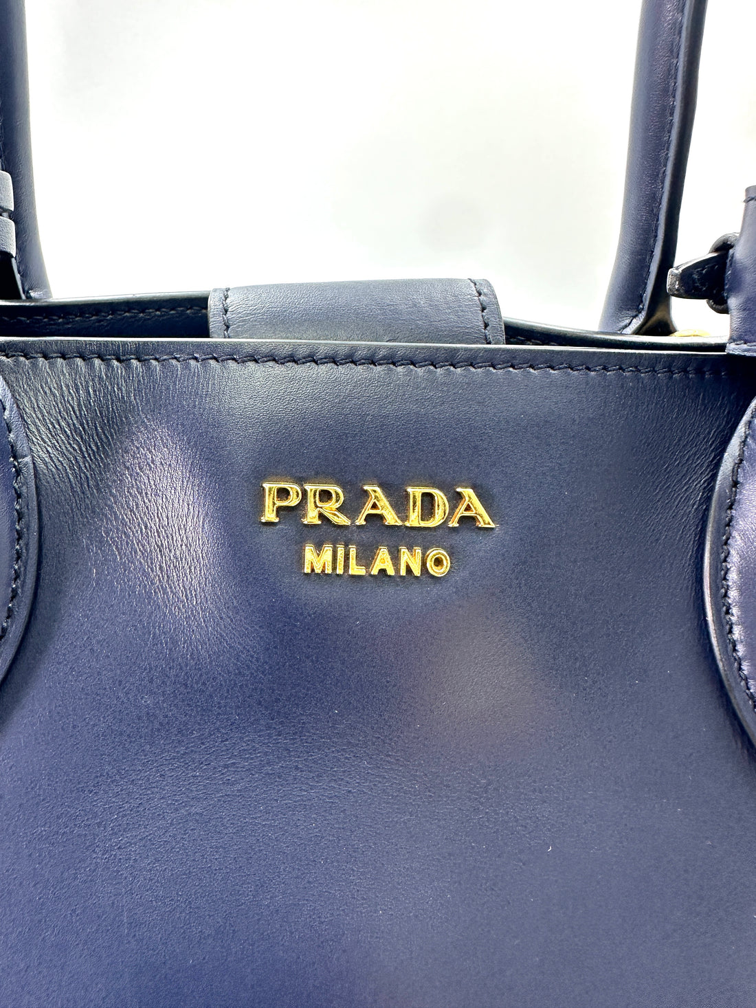 Prada Bibliotheque Navy Saffiano Leather Accordion Handle Bag PR271