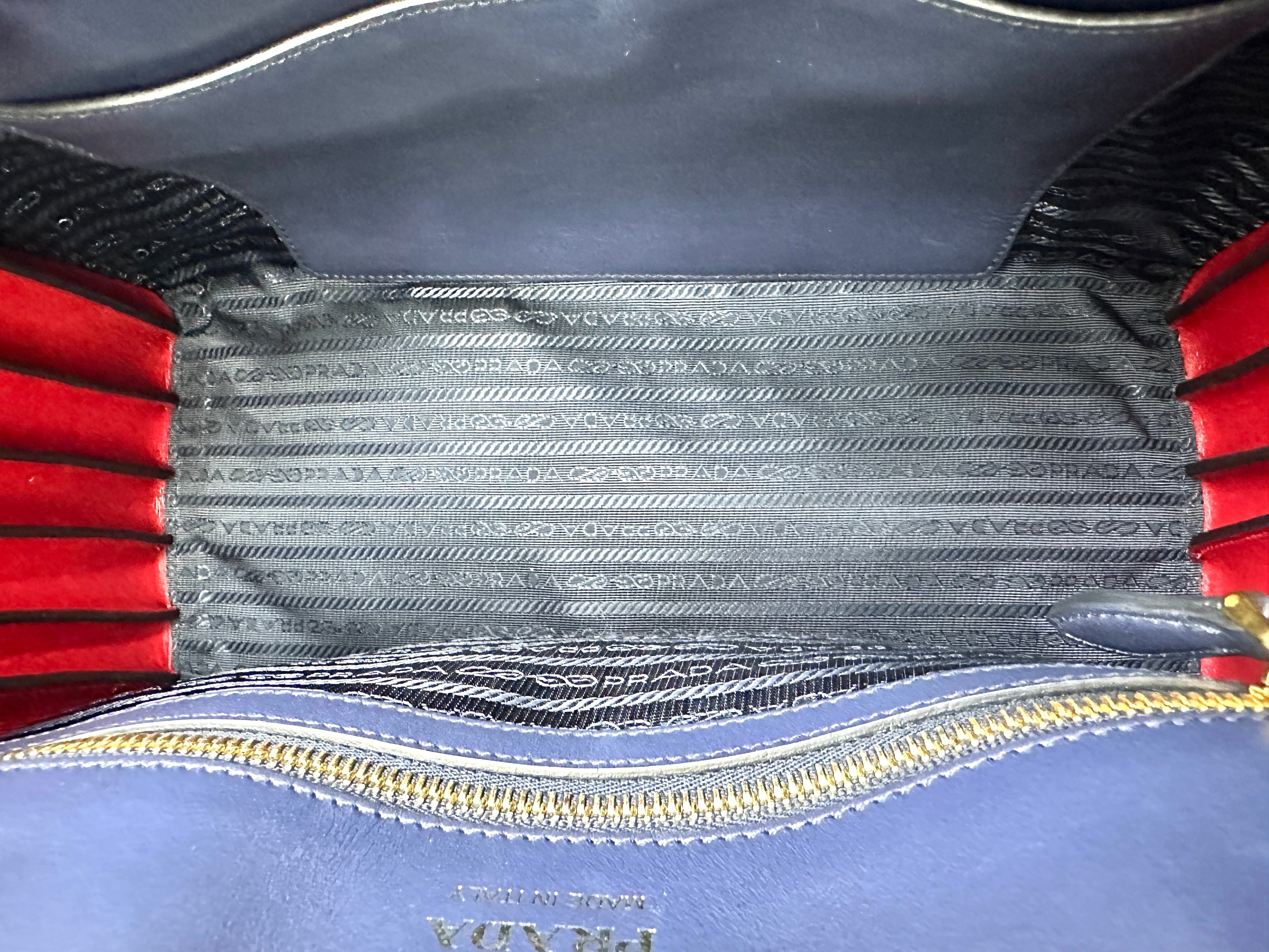 Prada Bibliotheque Navy Saffiano Leather Accordion Handle Bag PR271