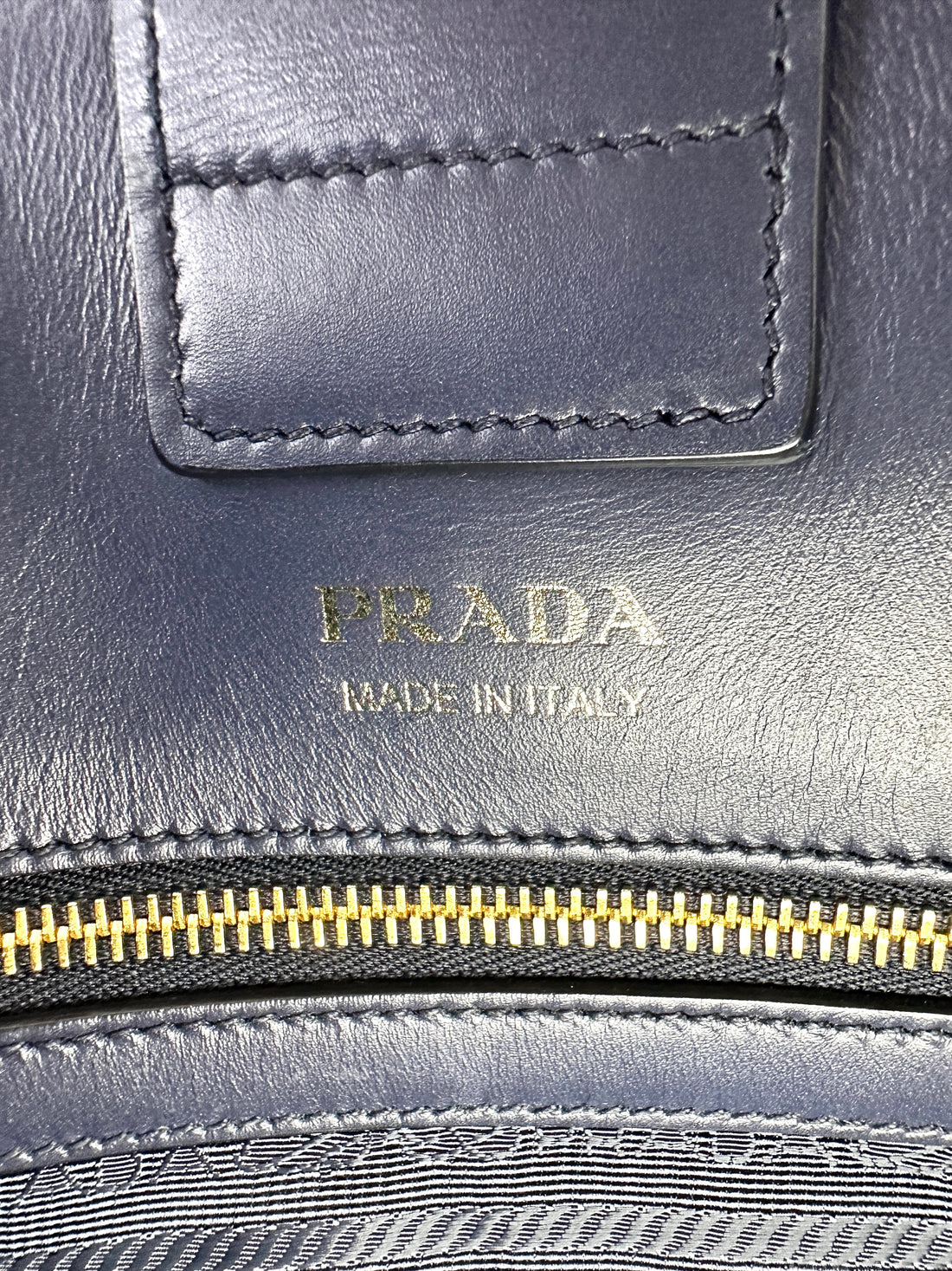 Prada Bibliotheque Navy Saffiano Leather Accordion Handle Bag PR271