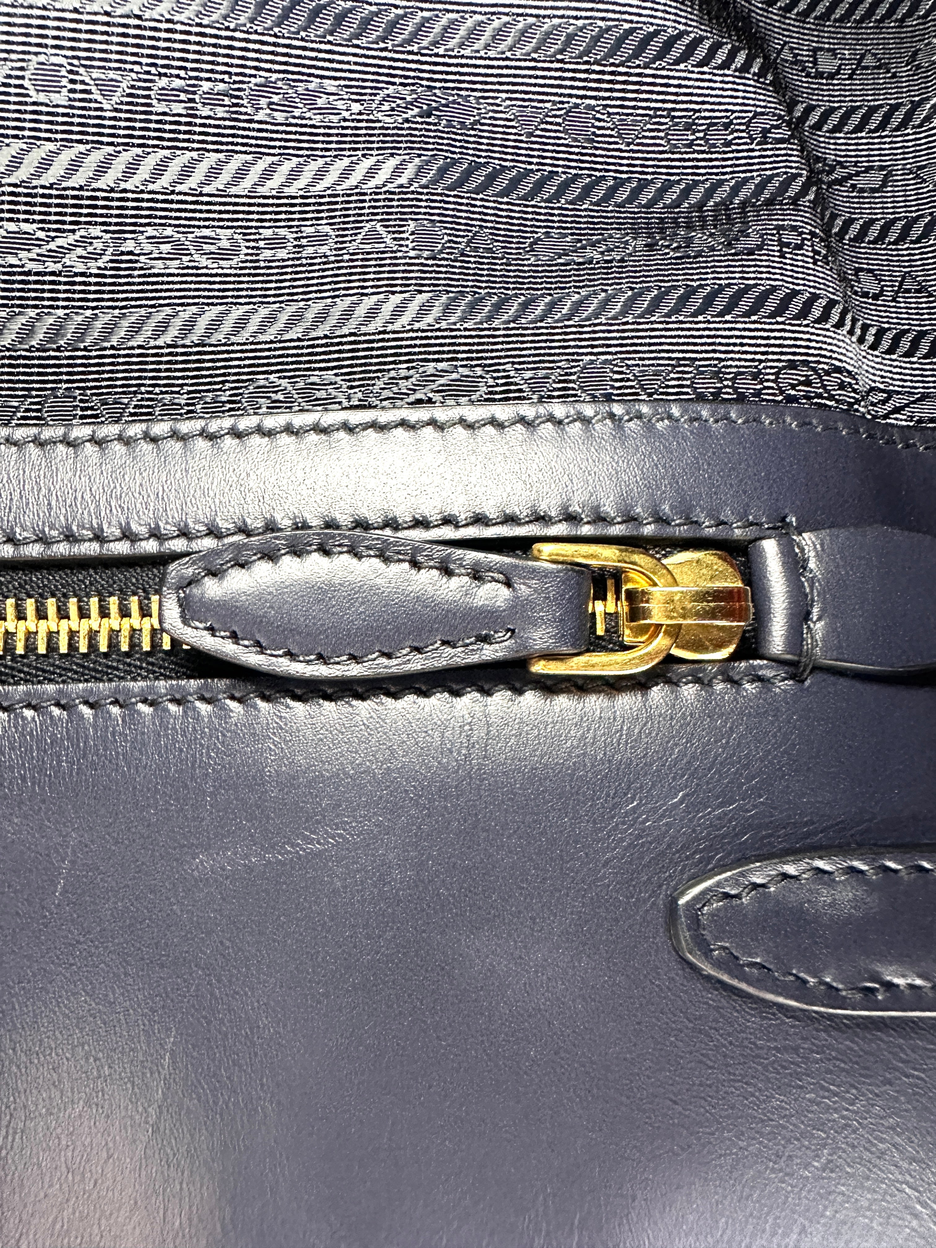 Prada Bibliotheque Navy Saffiano Leather Accordion Handle Bag PR271