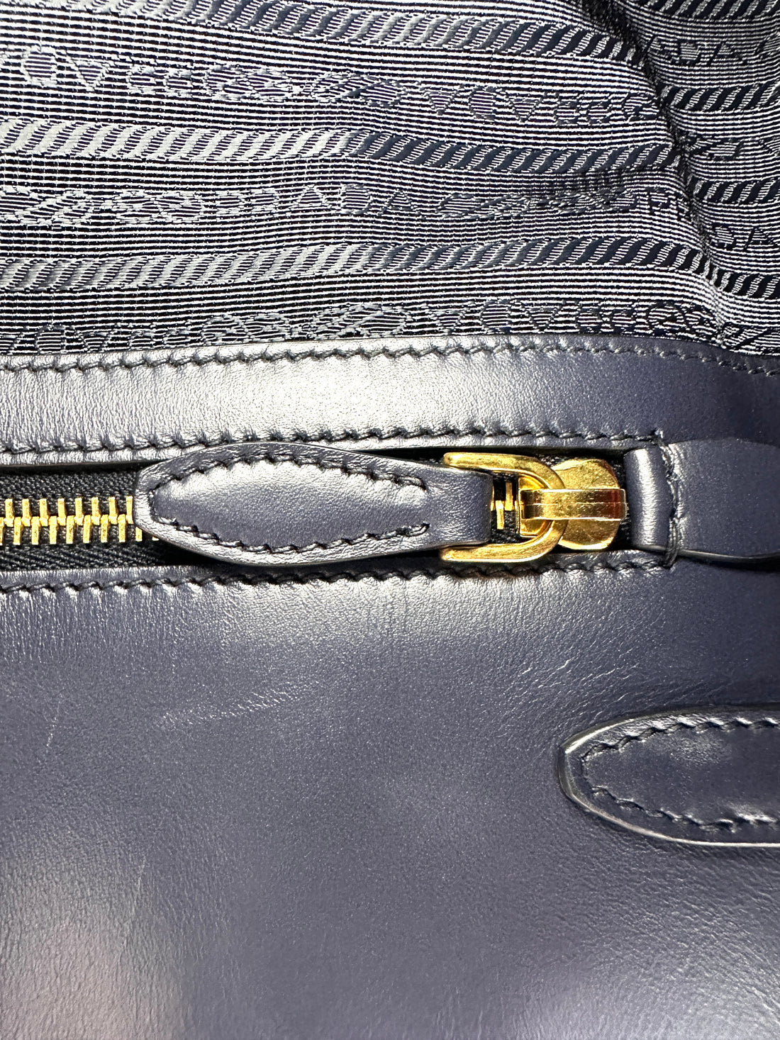 Prada Bibliotheque Navy Saffiano Leather Accordion Handle Bag PR271