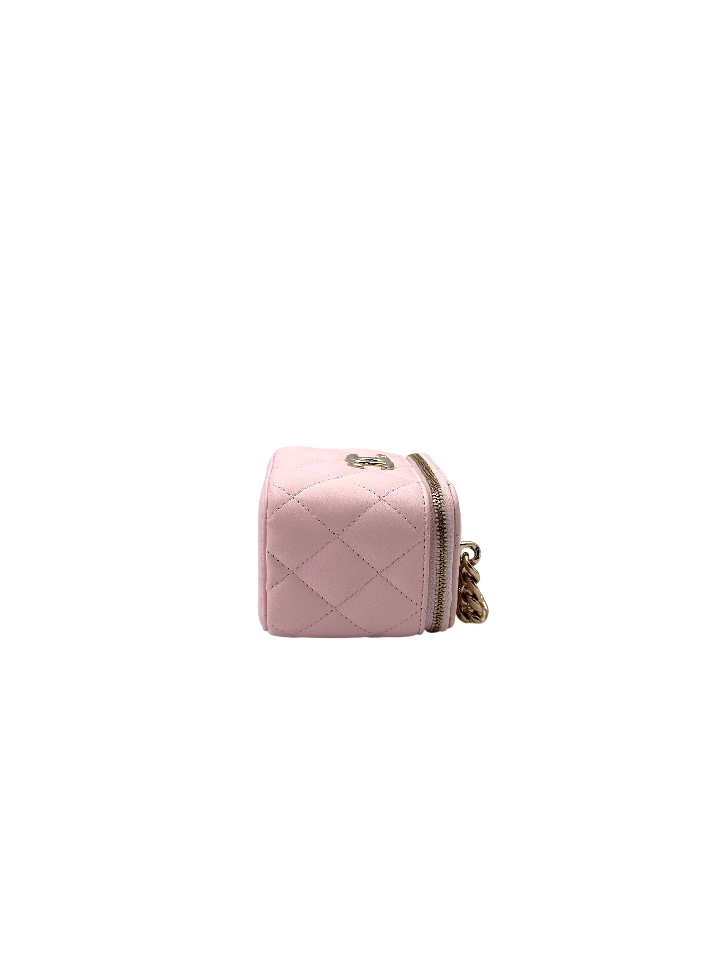 Chanel Pink Quilted Leather Mini Vanity Case(32***15) CC1797
