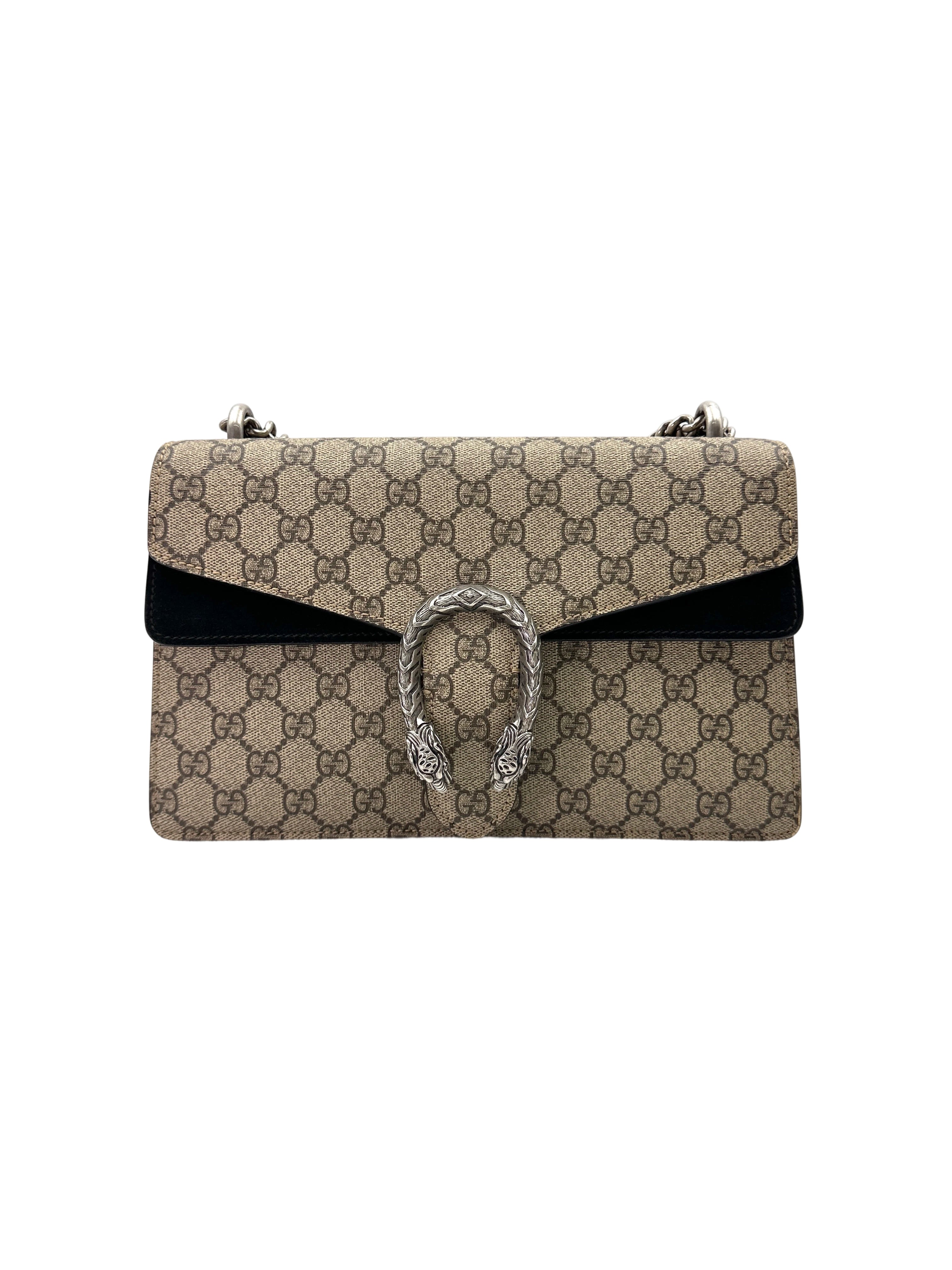 Gucci Dionysus GG Supreme Canvas Medium Size Shoulder Bag With Black Tirm GG852