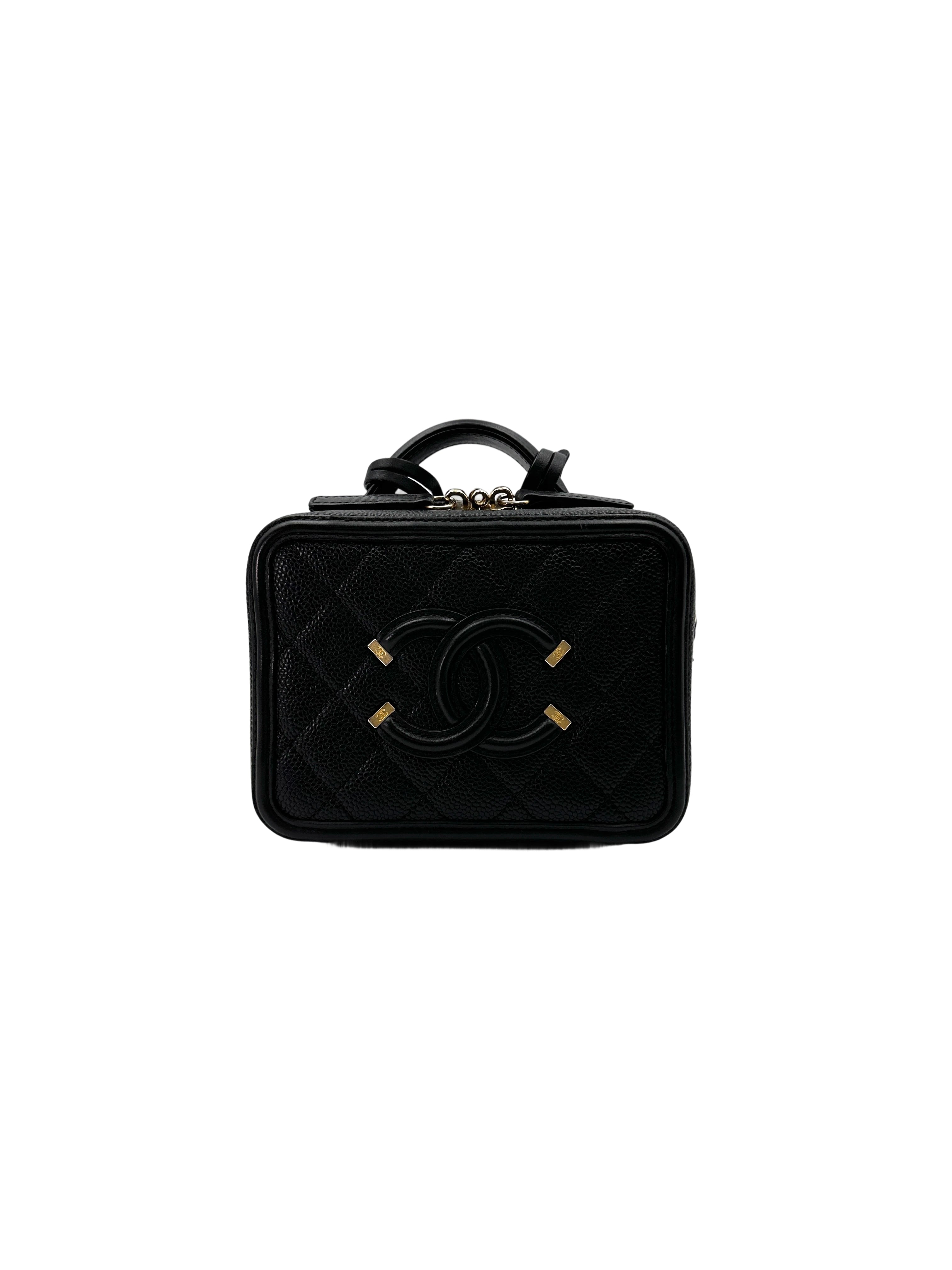 Chanel CC Filigree Black Quilted Leather Top Handle Vanity Case(26***09) CC1798
