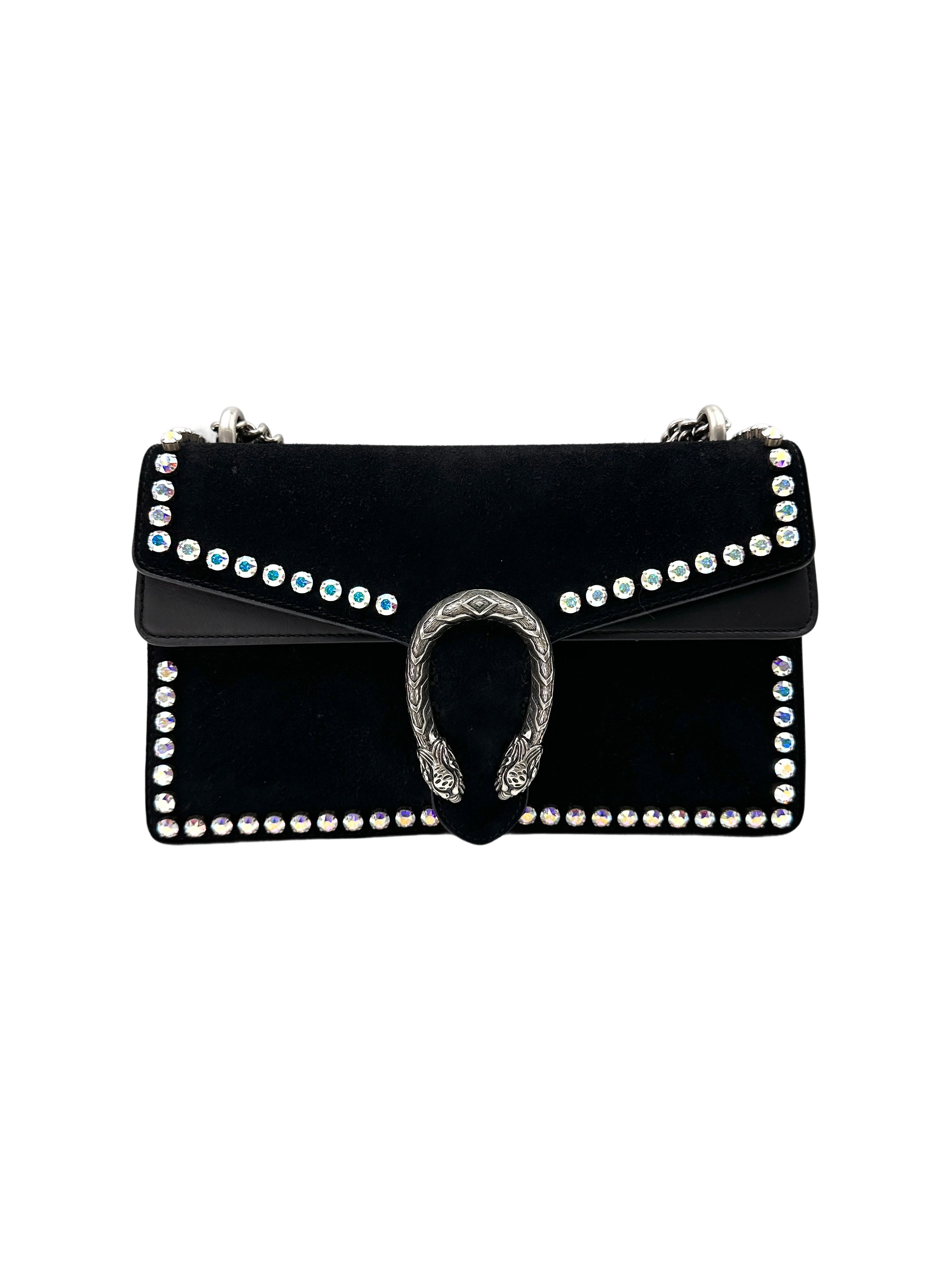 Gucci Dionysus Black Suede With Iridescent Crystal Embellishments Shoulder Bag GG853