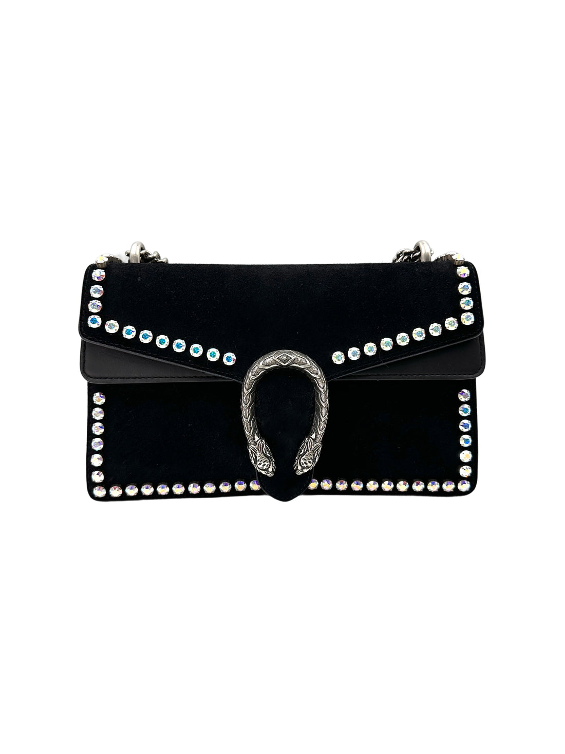 Gucci Dionysus Black Suede With Iridescent Crystal Embellishments Shoulder Bag GG853