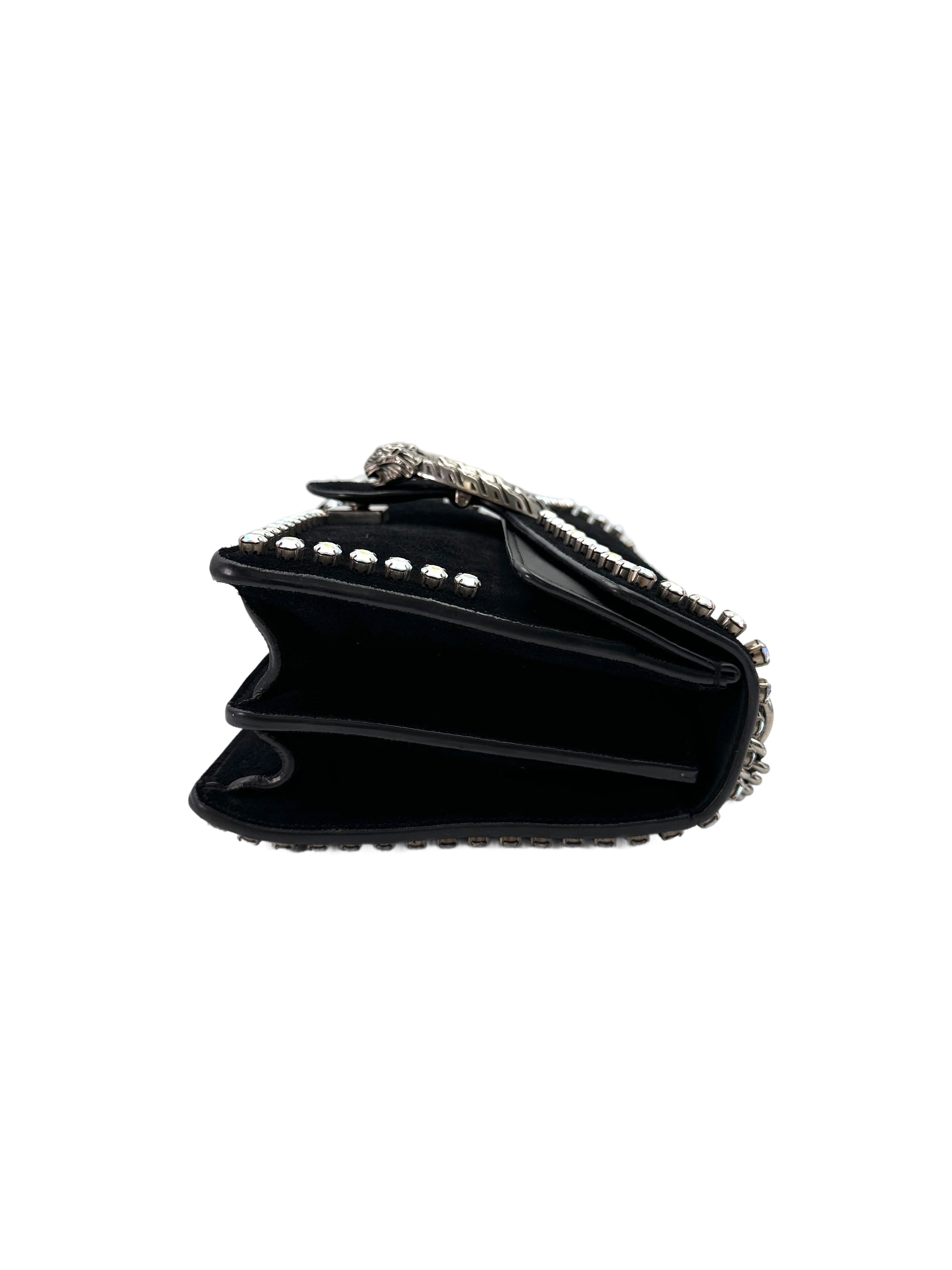 Gucci Dionysus Black Suede With Iridescent Crystal Embellishments Shoulder Bag GG853