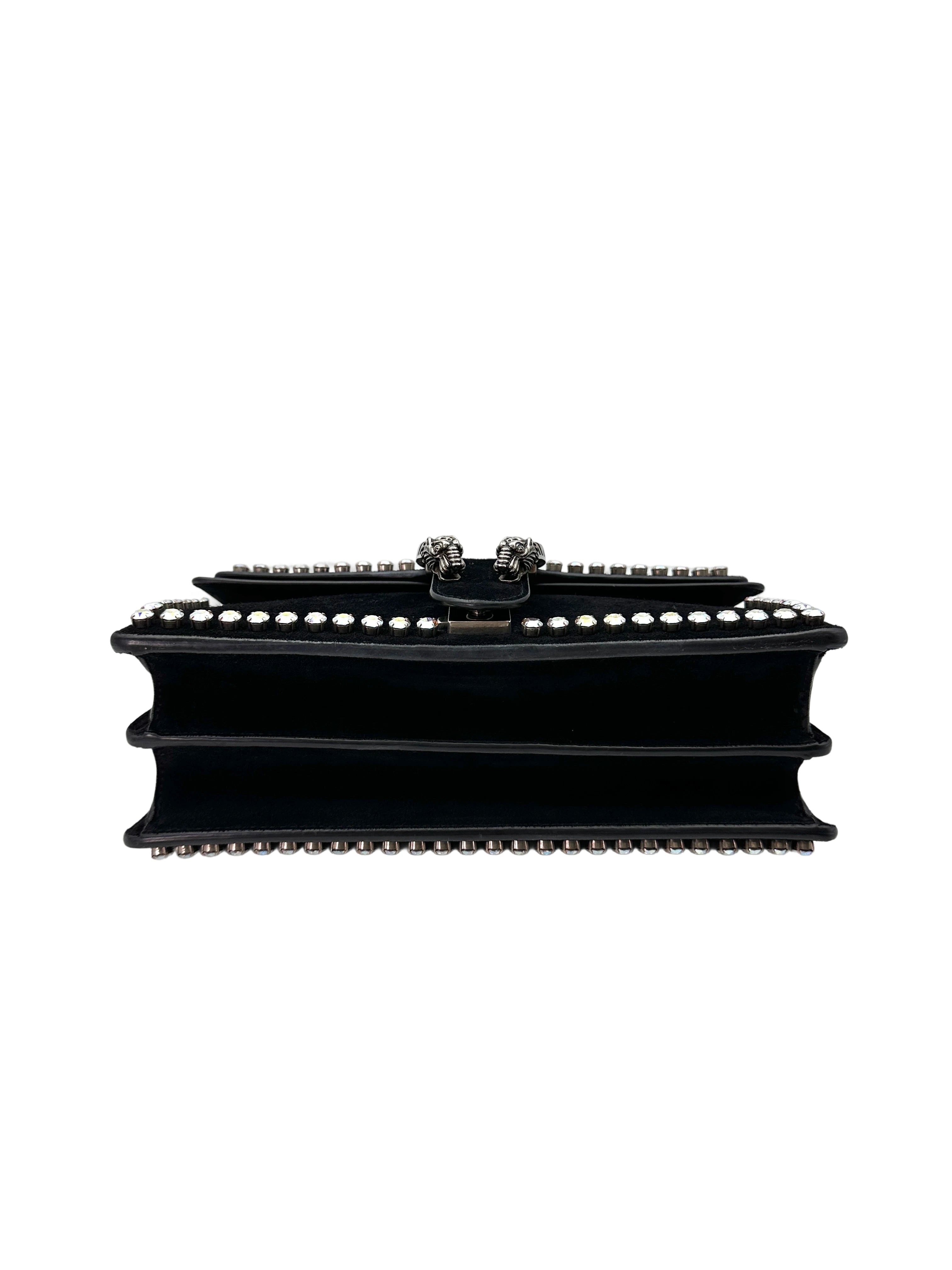 Gucci Dionysus Black Suede With Iridescent Crystal Embellishments Shoulder Bag GG853