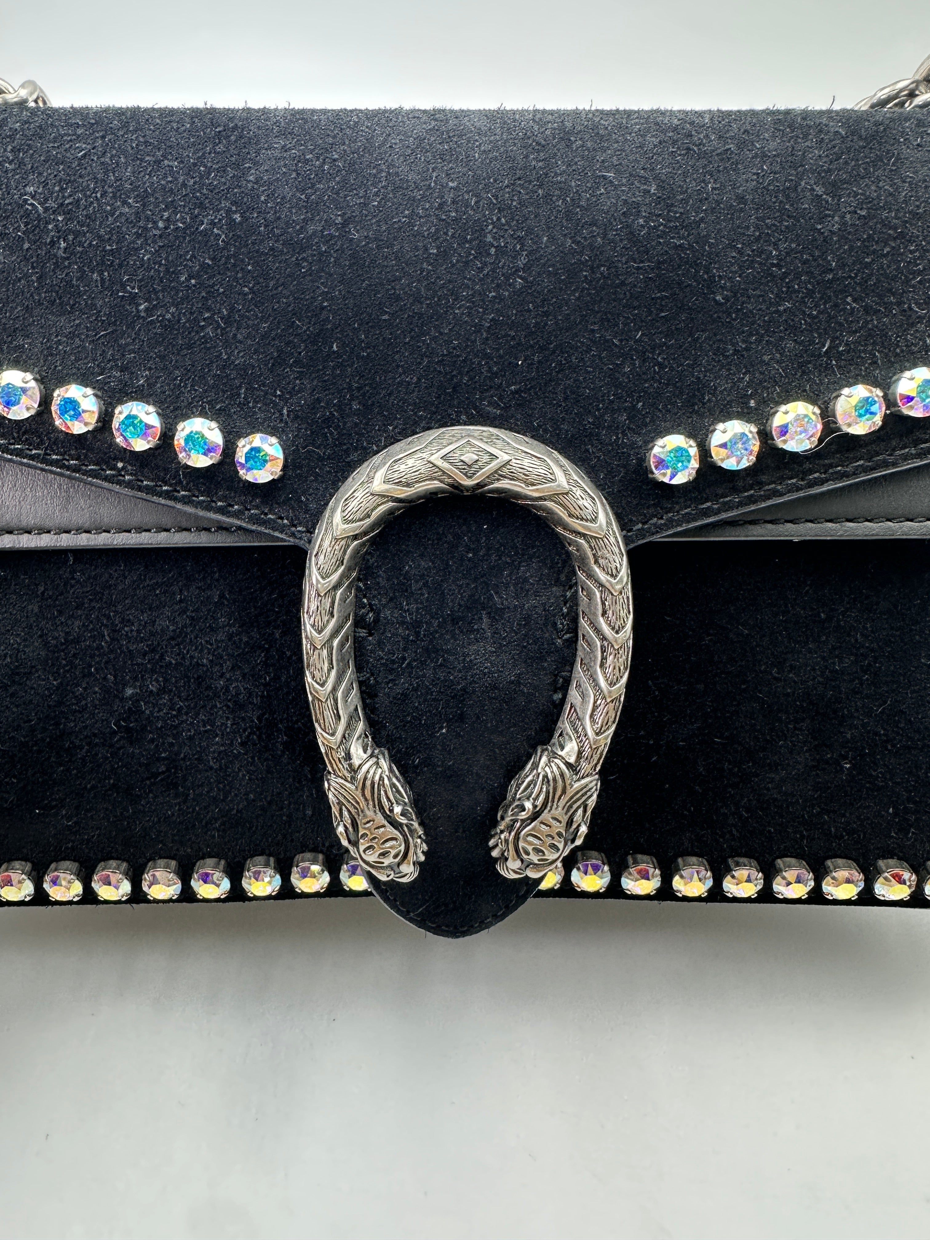 Gucci Dionysus Black Suede With Iridescent Crystal Embellishments Shoulder Bag GG853