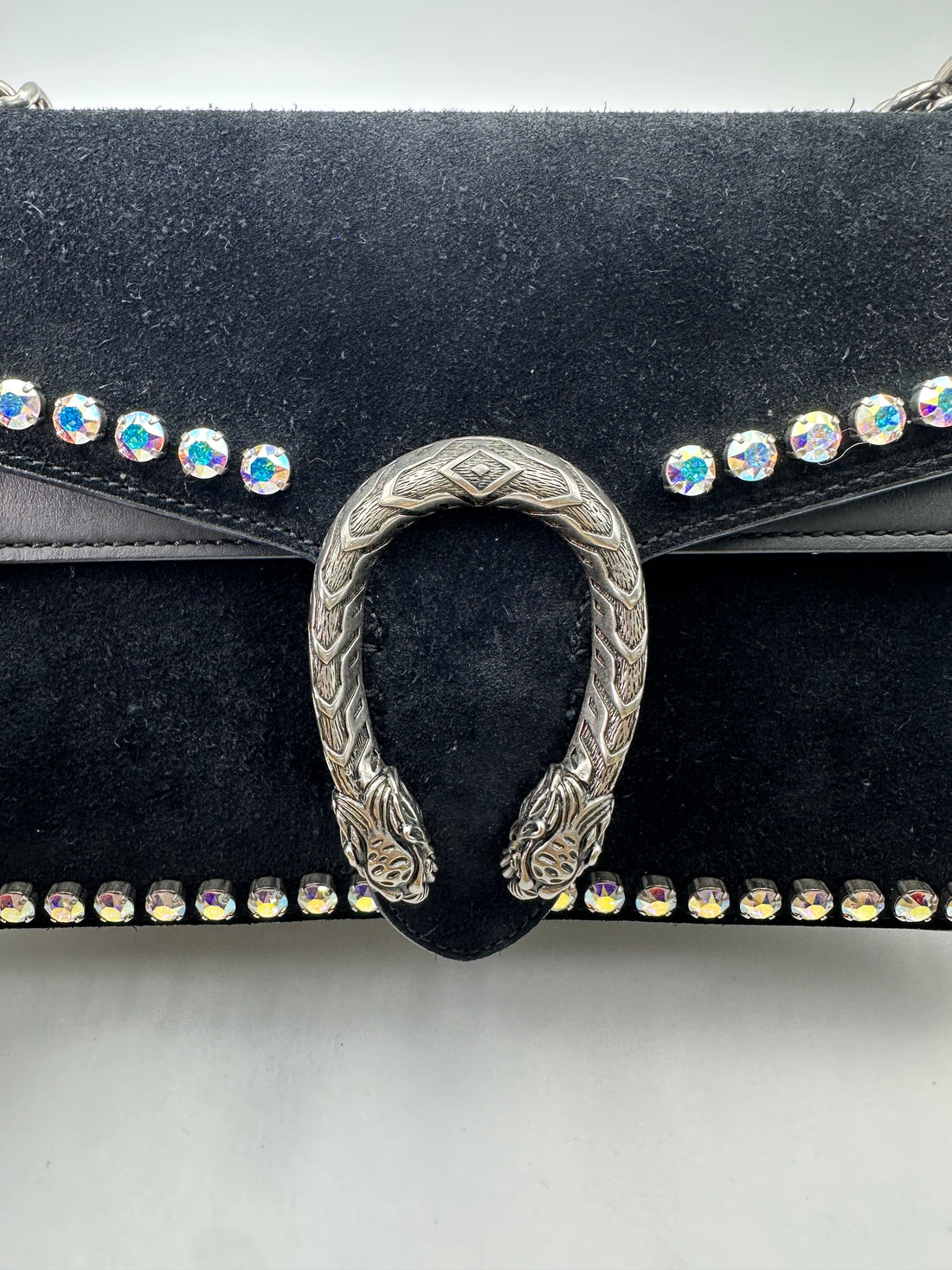 Gucci Dionysus Black Suede With Iridescent Crystal Embellishments Shoulder Bag GG853