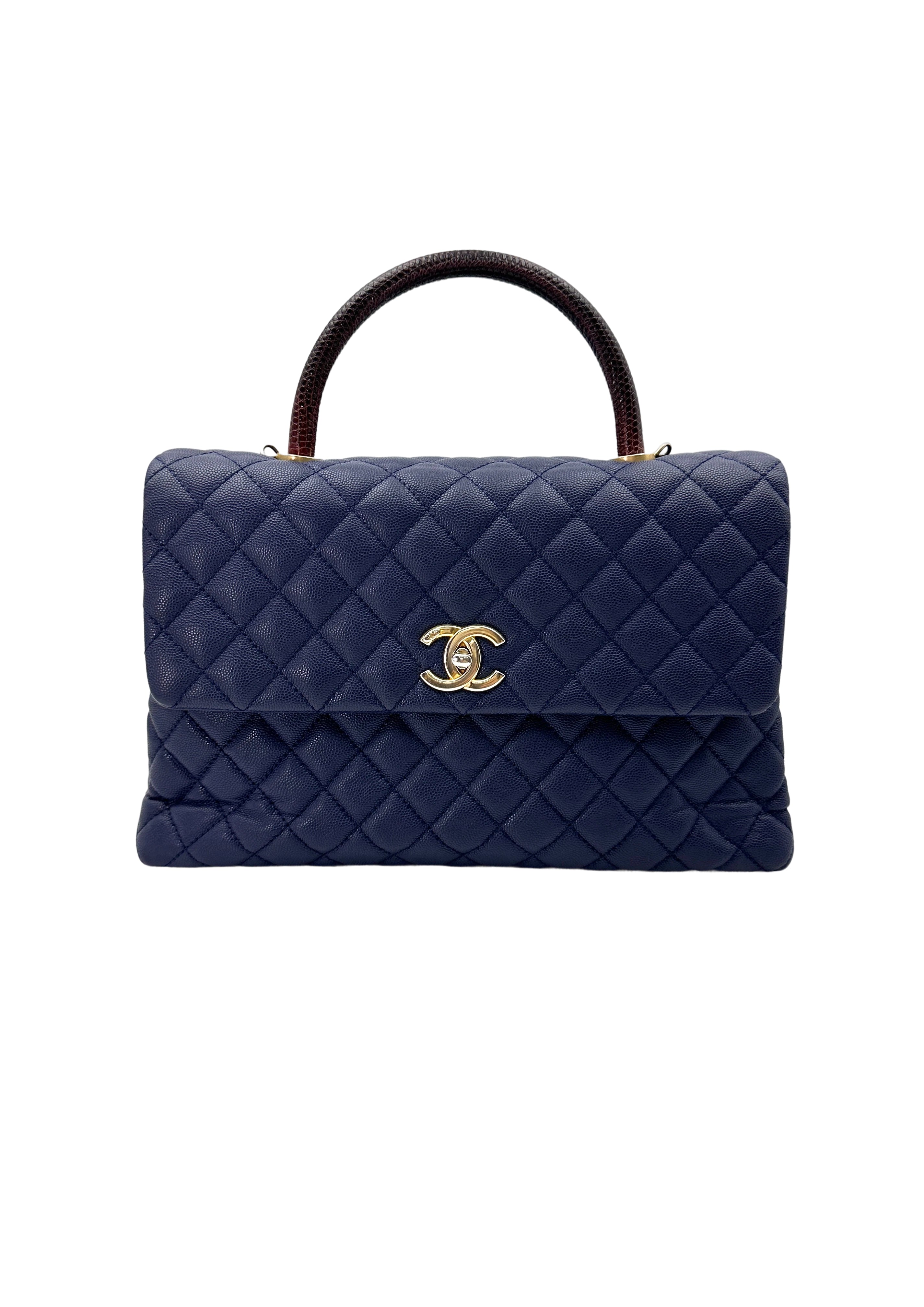 Chanel CoCo Handle Navy Quilted Leather Large Size Lizard Handle Shoulder Bag(24***02) CC1800