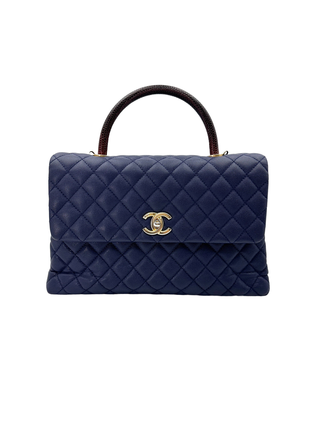 Chanel CoCo Handle Navy Quilted Leather Large Size Lizard Handle Shoulder Bag(24***02) CC1800
