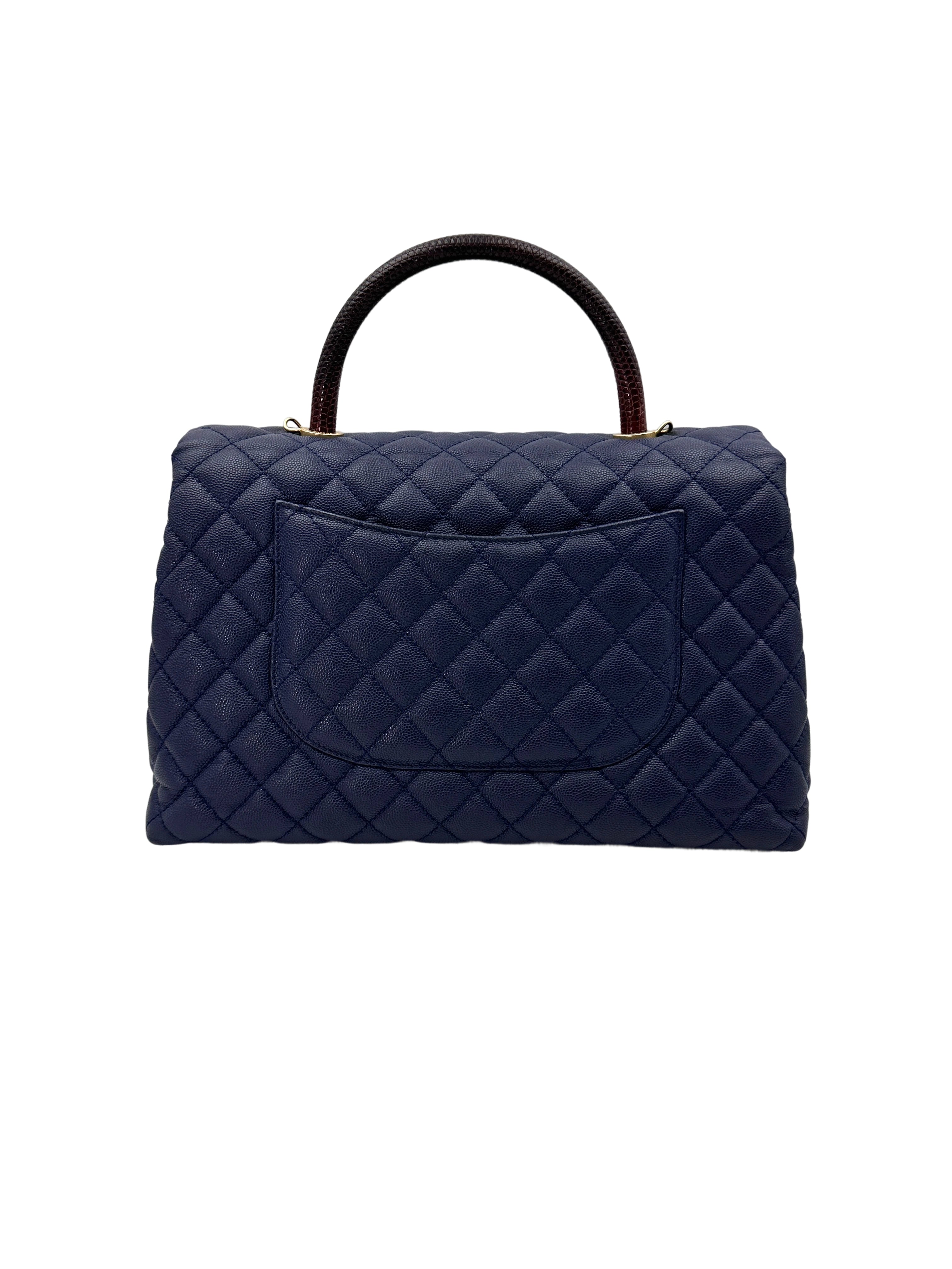 Chanel CoCo Handle Navy Quilted Leather Large Size Lizard Handle Shoulder Bag(24***02) CC1800