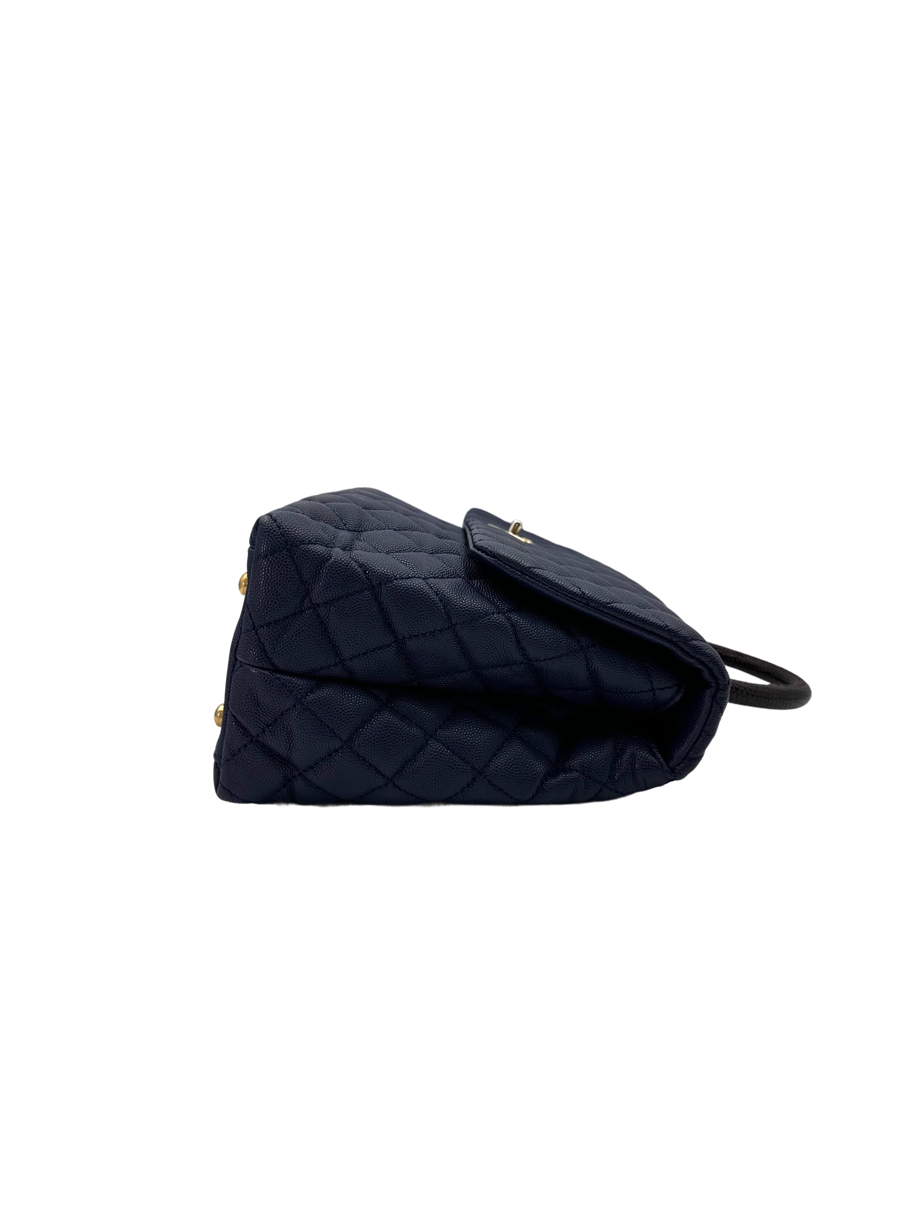 Chanel CoCo Handle Navy Quilted Leather Large Size Lizard Handle Shoulder Bag(24***02) CC1800
