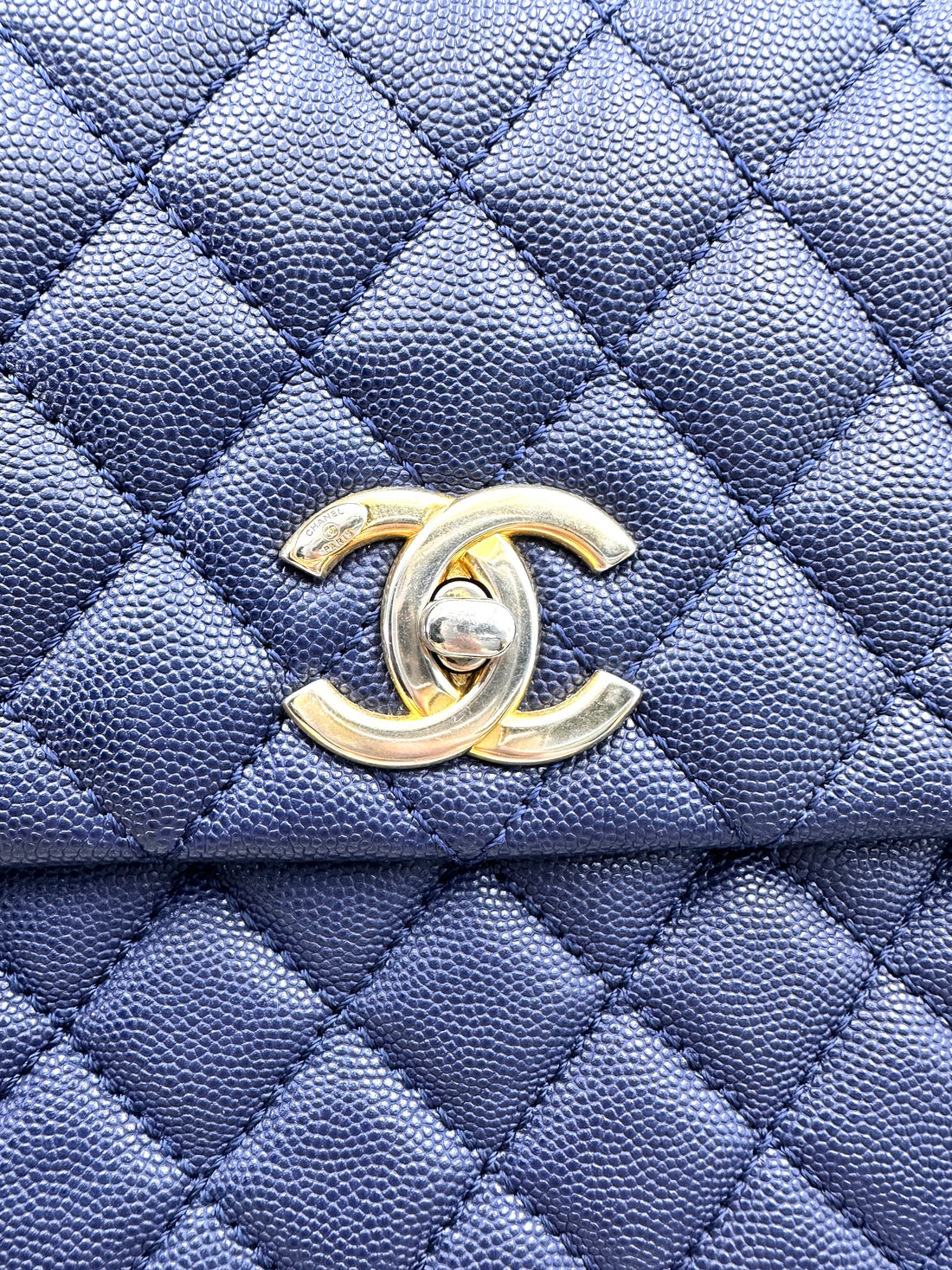 Chanel CoCo Handle Navy Quilted Leather Large Size Lizard Handle Shoulder Bag(24***02) CC1800