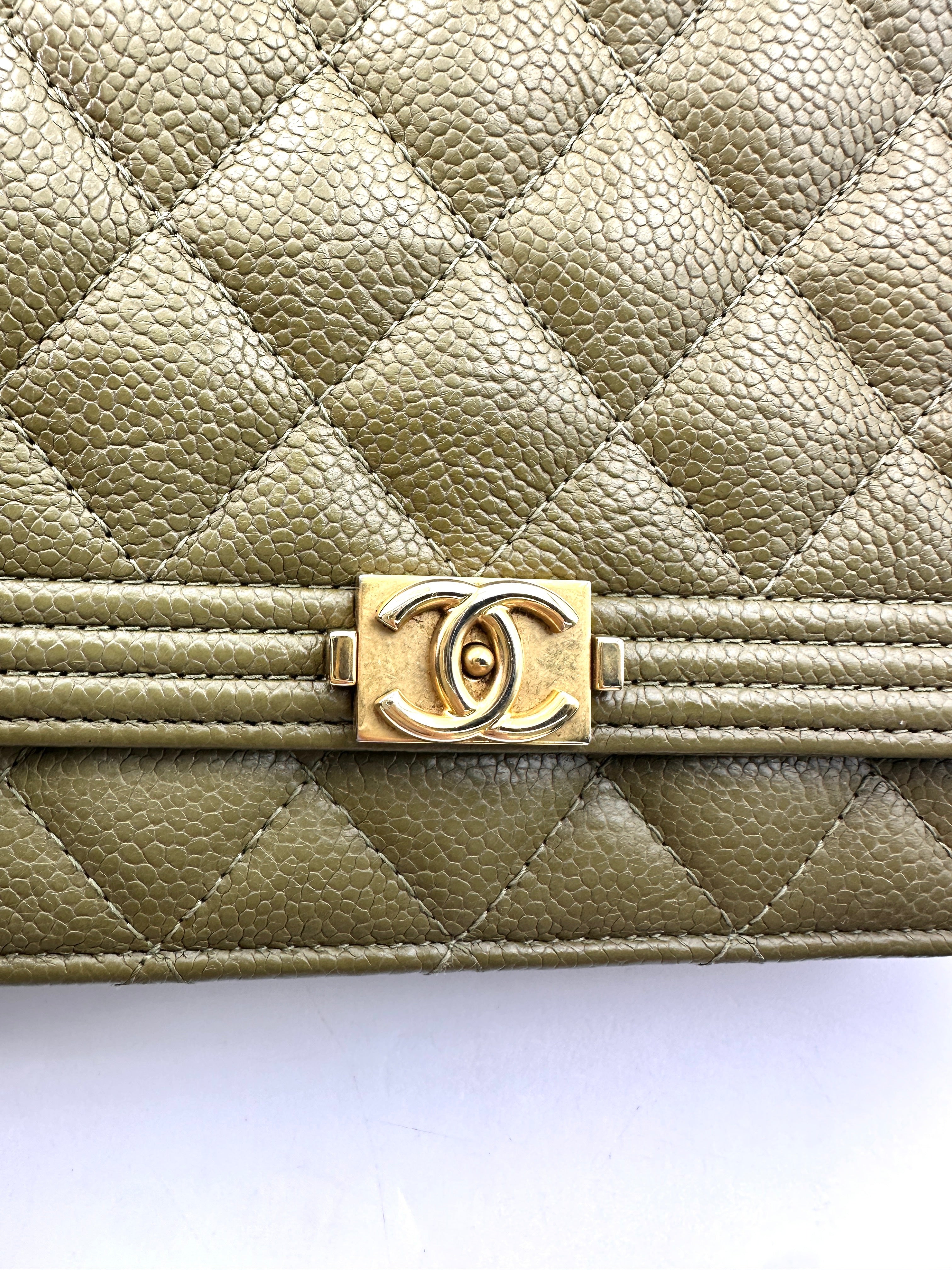 Chanel LeBoy Green Quilted Leather Small Size Wallet On Chain(23***92) CC1801