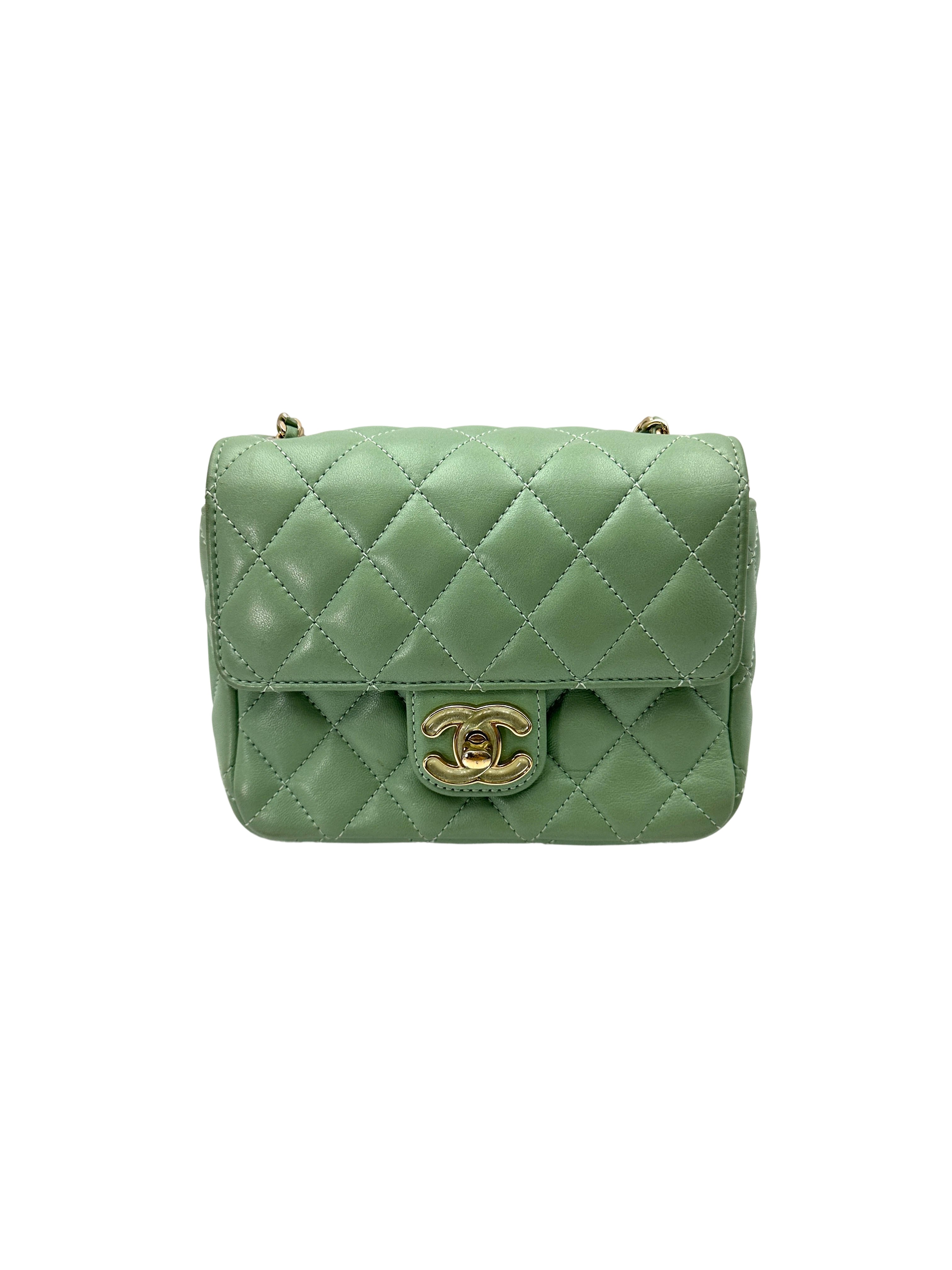 Chanel 23P Mint Green Quilted Lambskin Flap Bag With Candy Resin Heart Chain(PP***95) CC1804