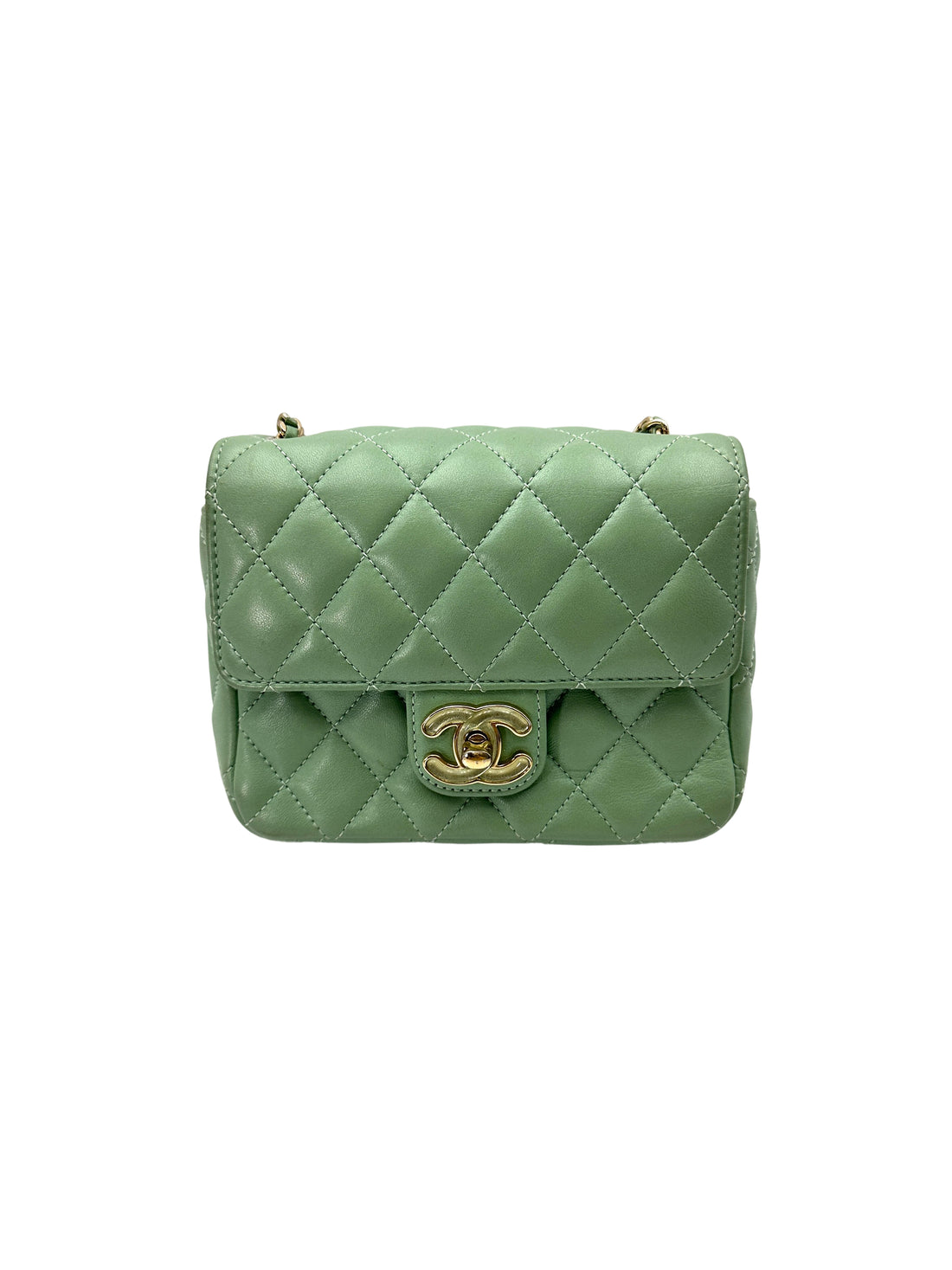 Chanel 23P Mint Green Quilted Lambskin Flap Bag With Candy Resin Heart Chain(PP***95) CC1804