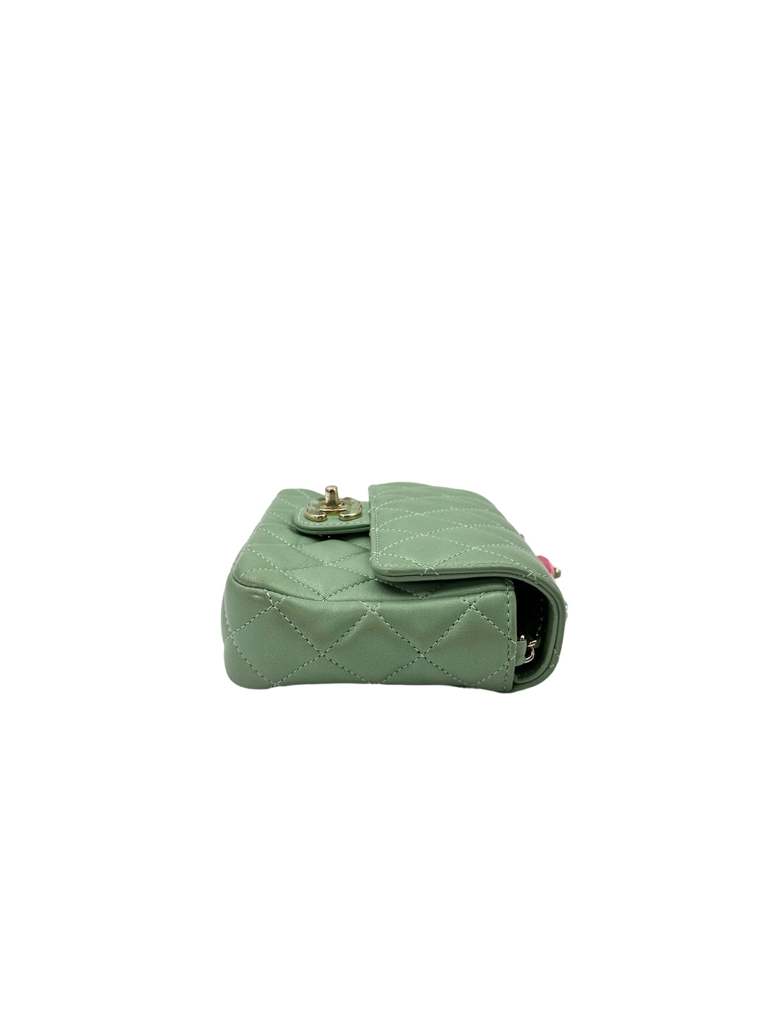 Chanel 23P Mint Green Quilted Lambskin Flap Bag With Candy Resin Heart Chain(PP***95) CC1804