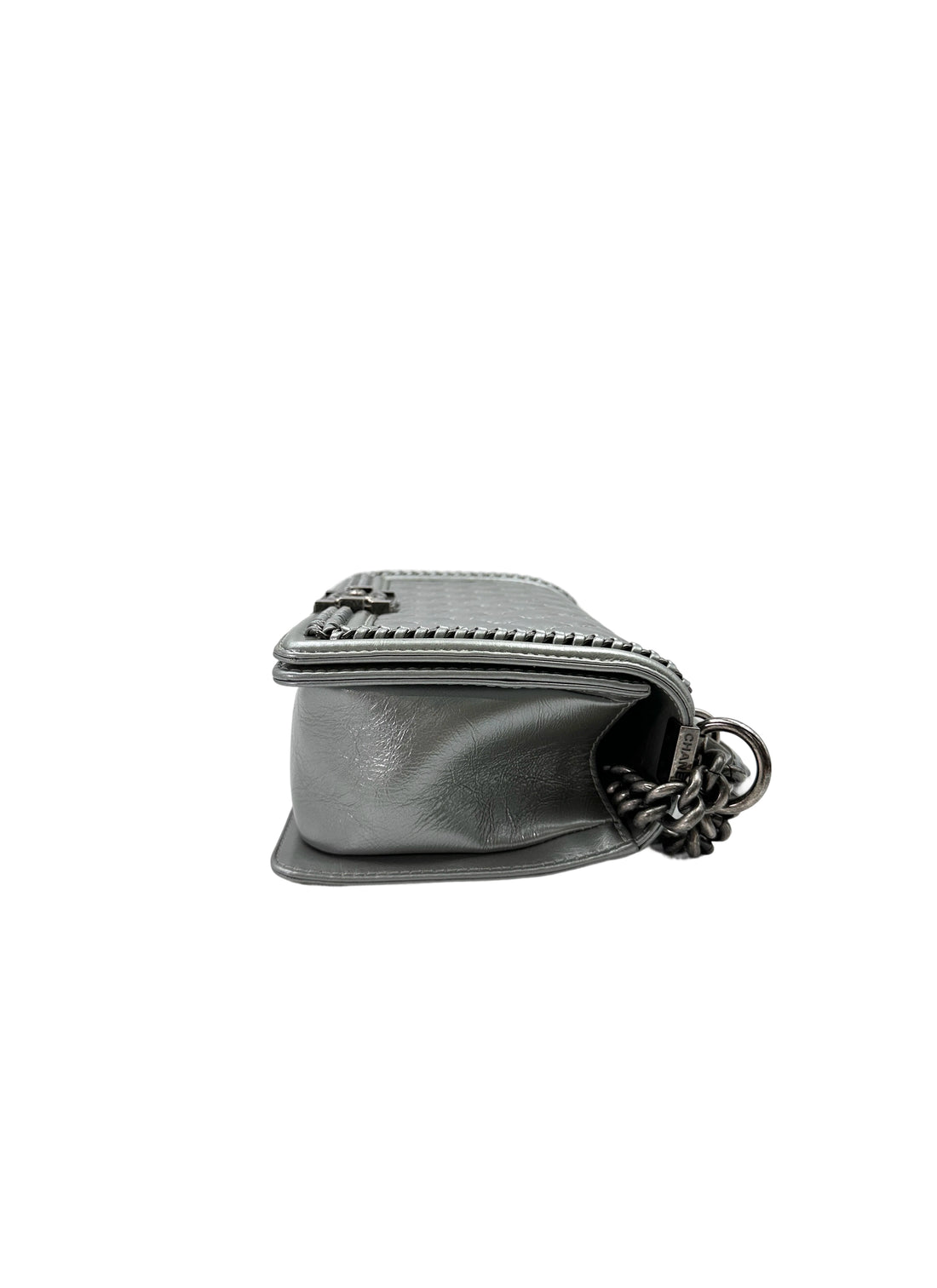 Chanel LeBoy Silver Quilted Leather Medium Size Top Handle Flap Bag With Silver Buckle(23***88) CC1805