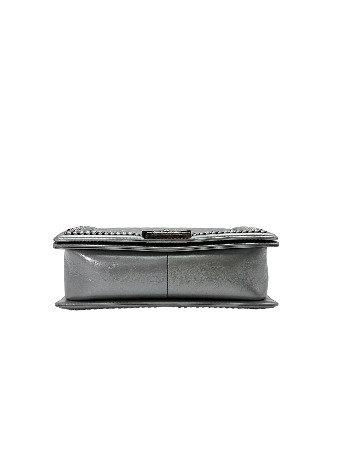 Chanel LeBoy Silver Quilted Leather Medium Size Top Handle Flap Bag With Silver Buckle(23***88) CC1805