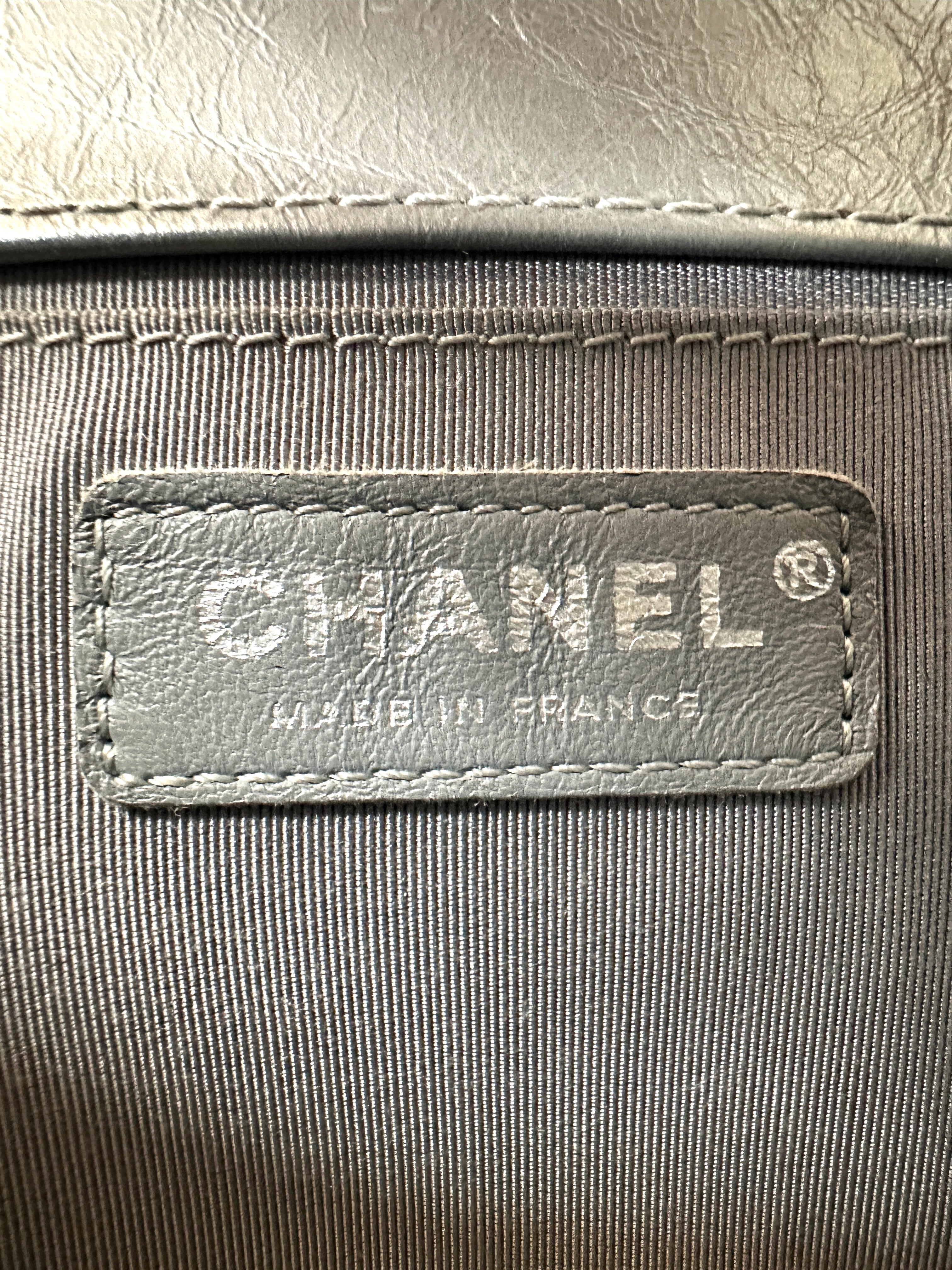Chanel LeBoy Silver Quilted Leather Medium Size Top Handle Flap Bag With Silver Buckle(23***88) CC1805