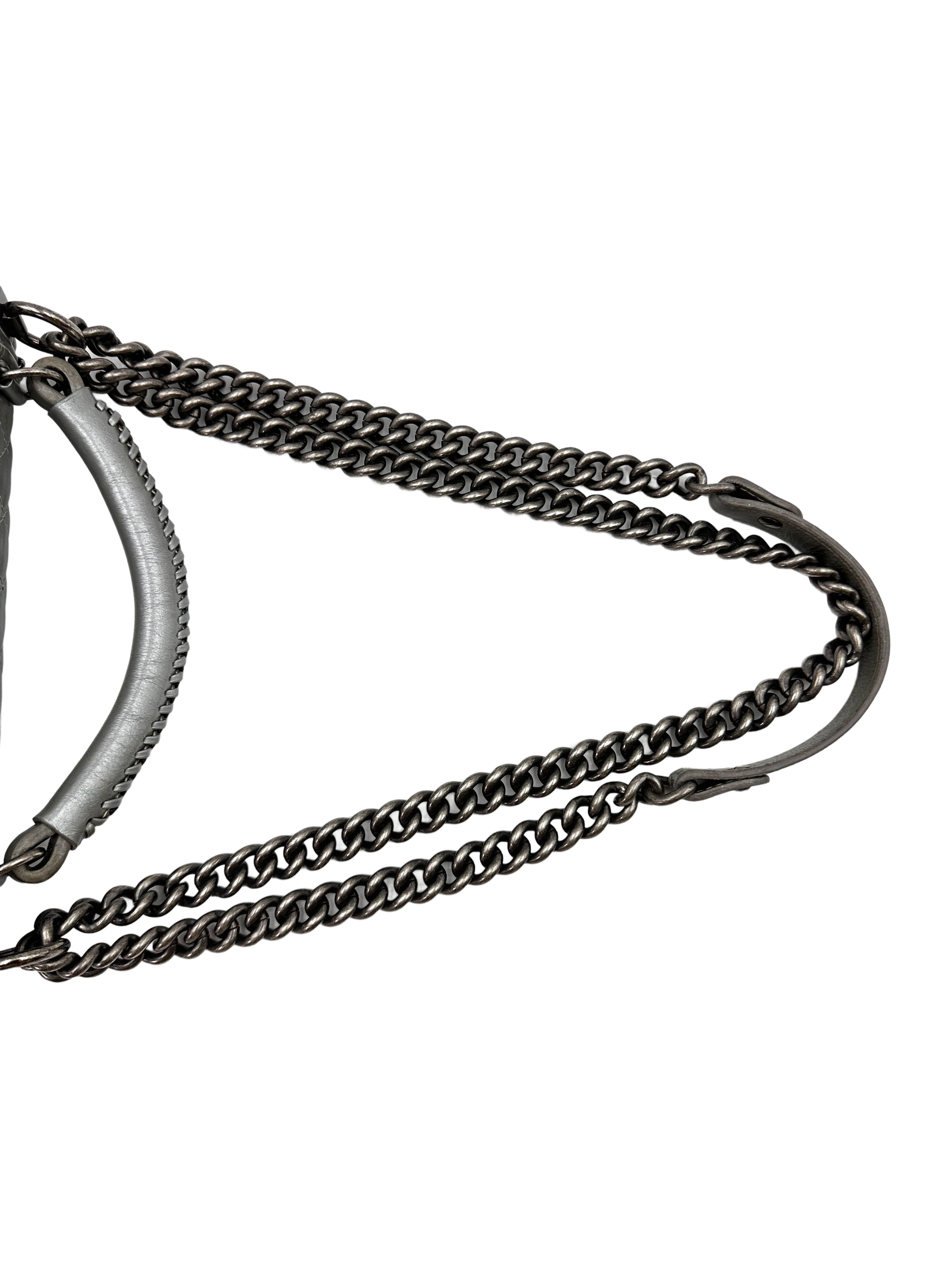 Chanel LeBoy Silver Quilted Leather Medium Size Top Handle Flap Bag With Silver Buckle(23***88) CC1805