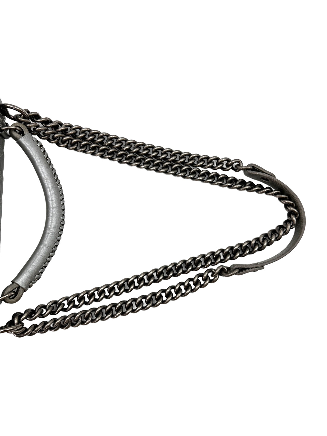 Chanel LeBoy Silver Quilted Leather Medium Size Top Handle Flap Bag With Silver Buckle(23***88) CC1805