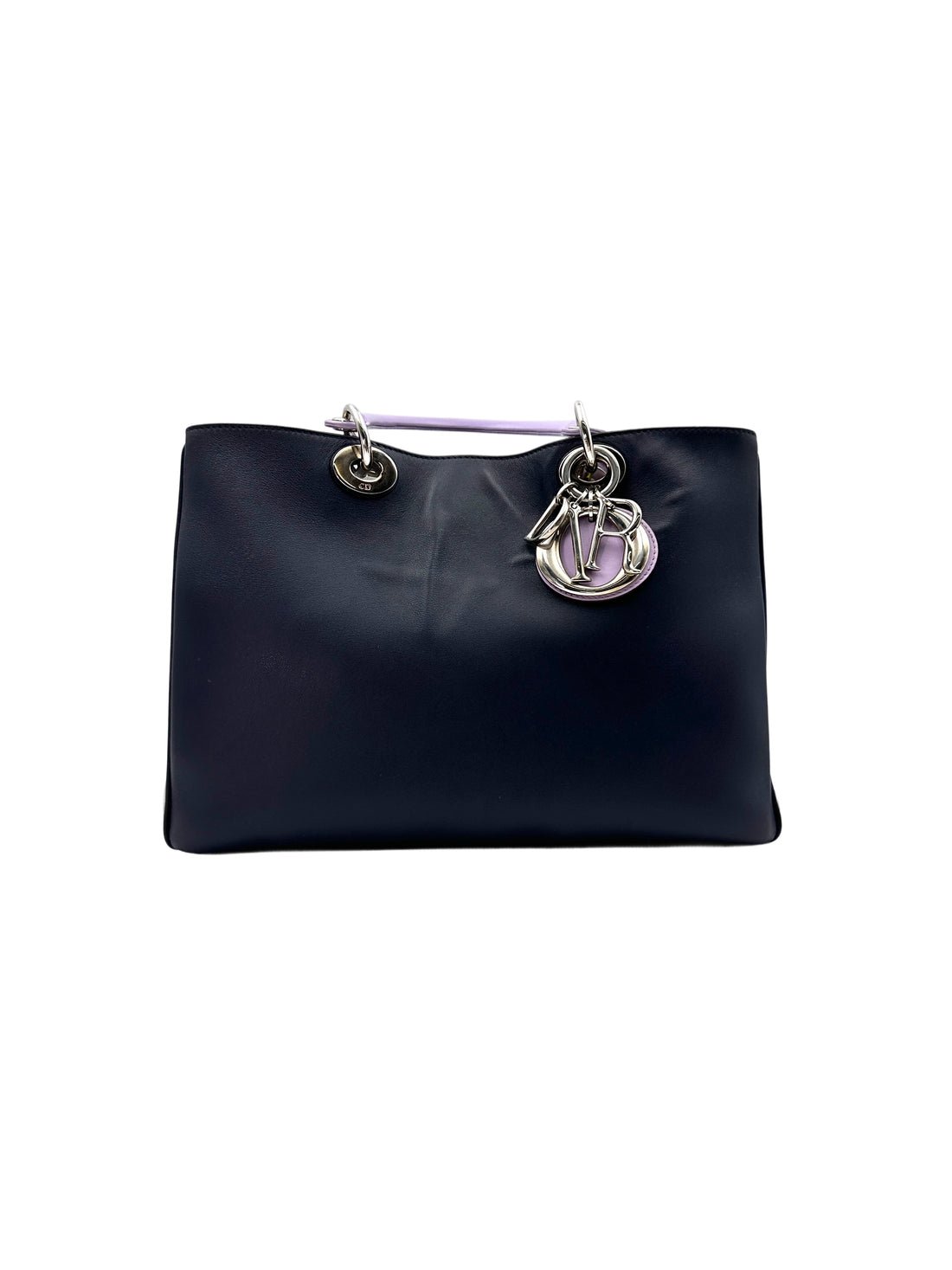 Christian Dior Diorissimo Black Leather Purple Top Handle Bag DR679