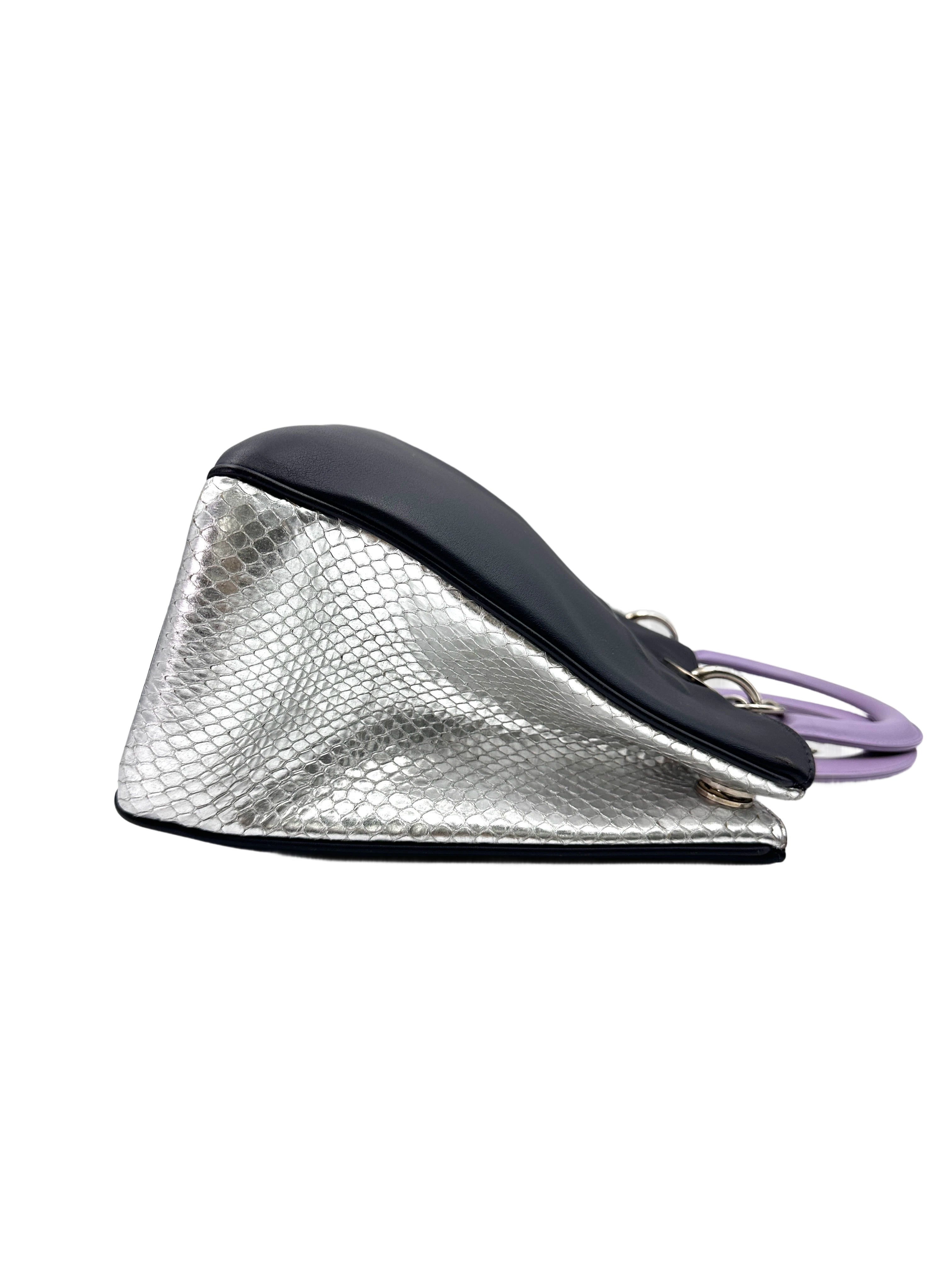 Christian Dior Diorissimo Black Leather Purple Top Handle Bag DR679