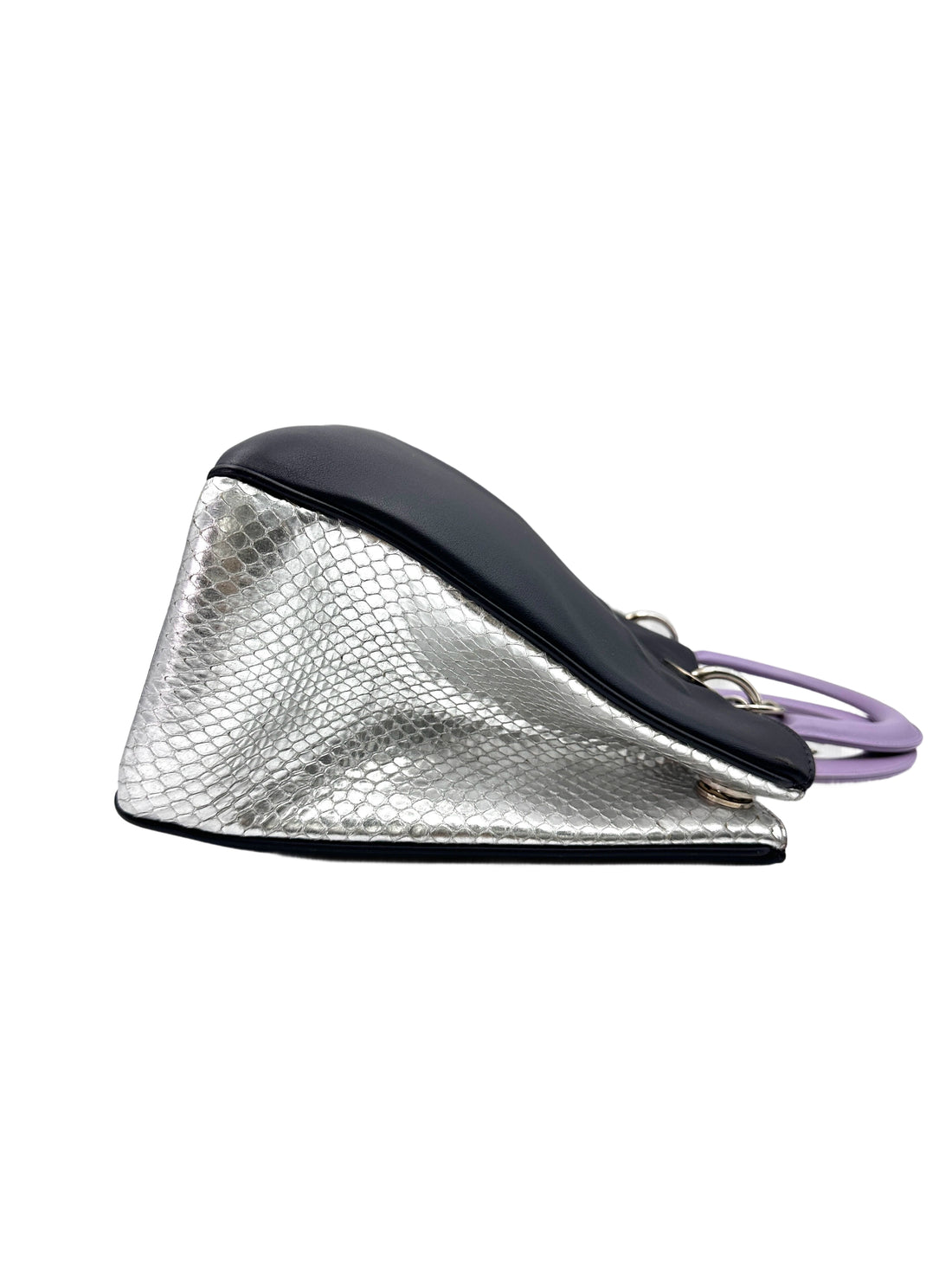 Christian Dior Diorissimo Black Leather Purple Top Handle Bag DR679